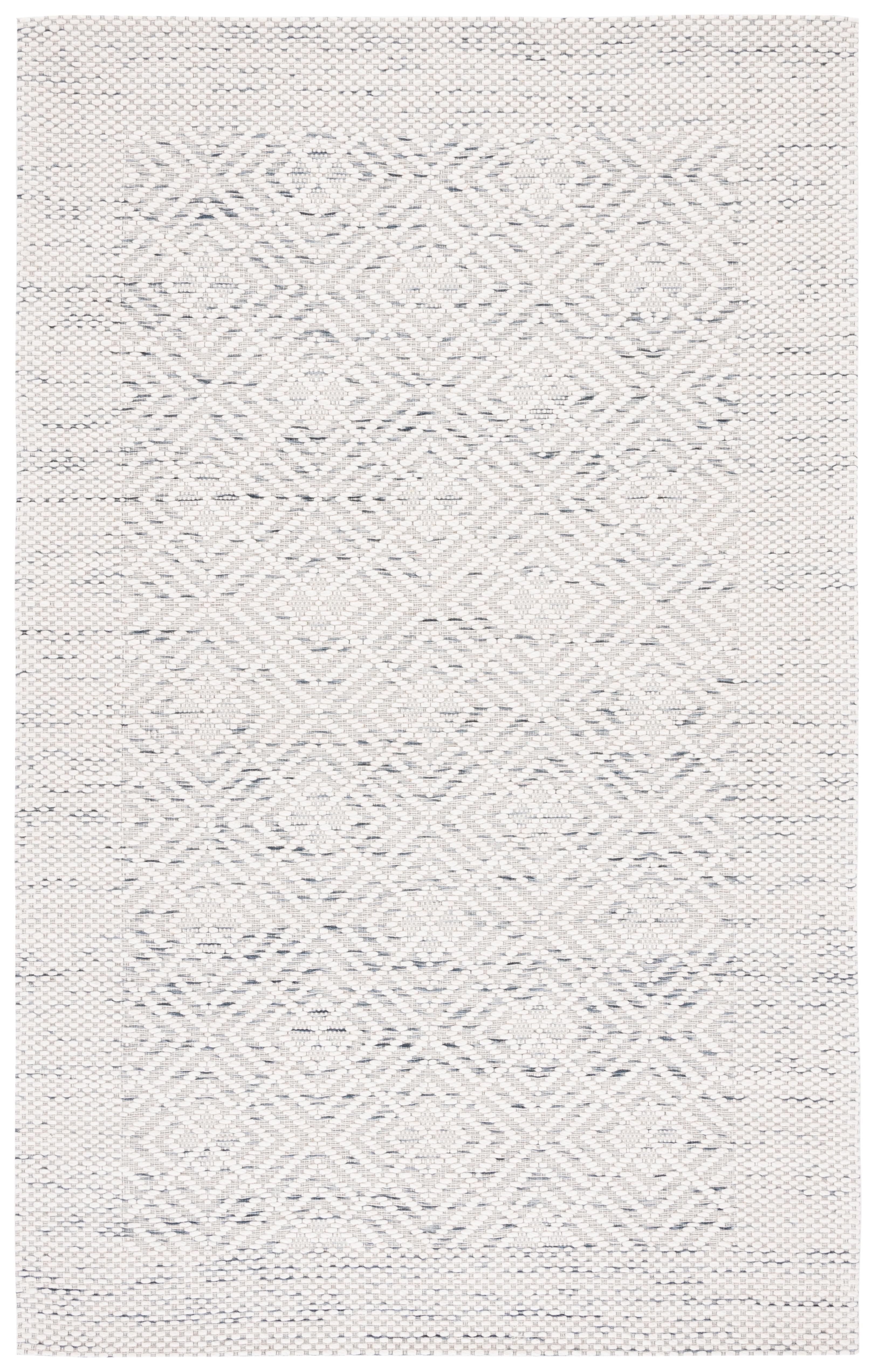 Ivory and Black Hand Woven Wool Area Rug, 3' x 5'