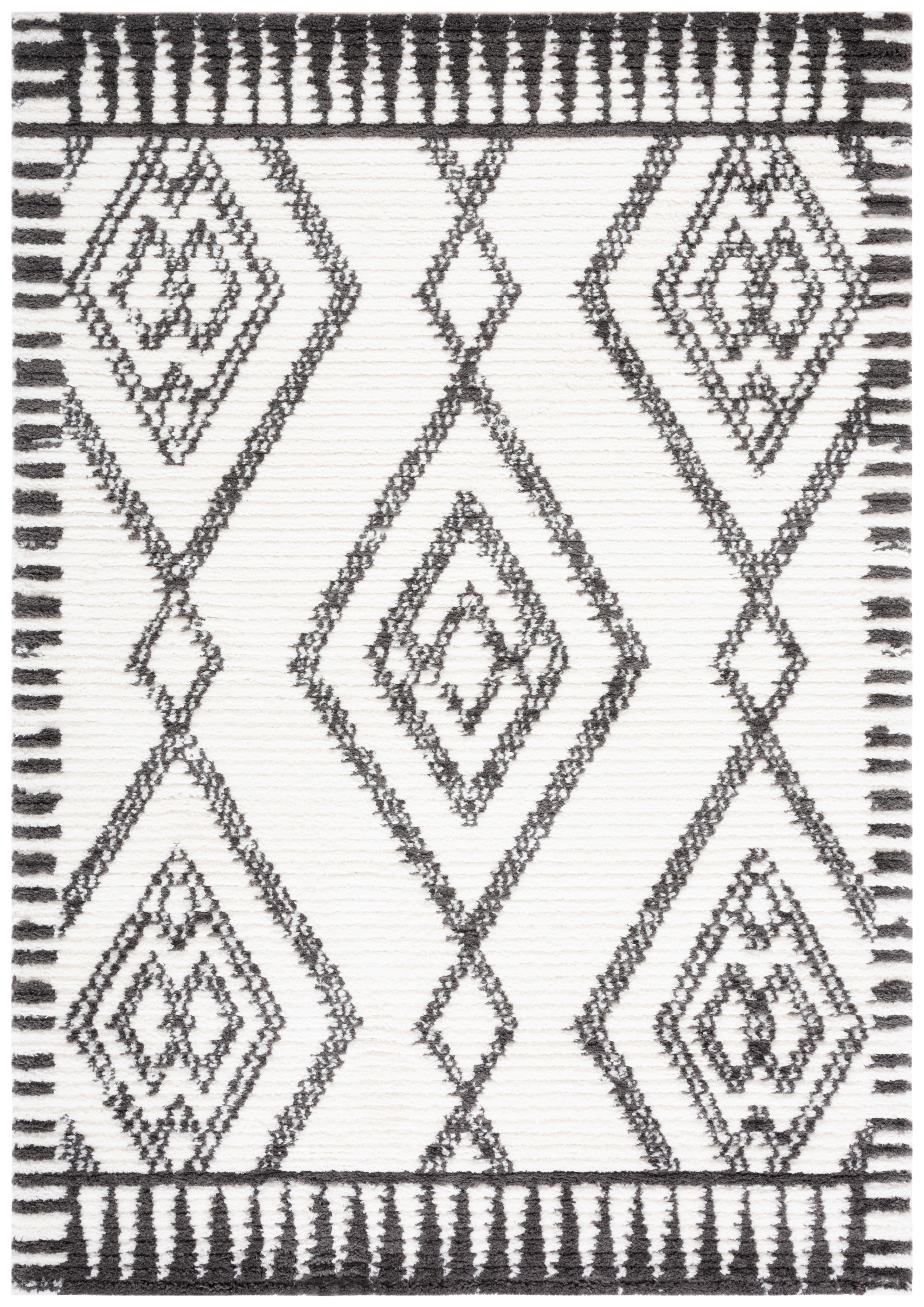 Ivory and Dark Grey Synthetic 9' x 12' Reversible Area Rug