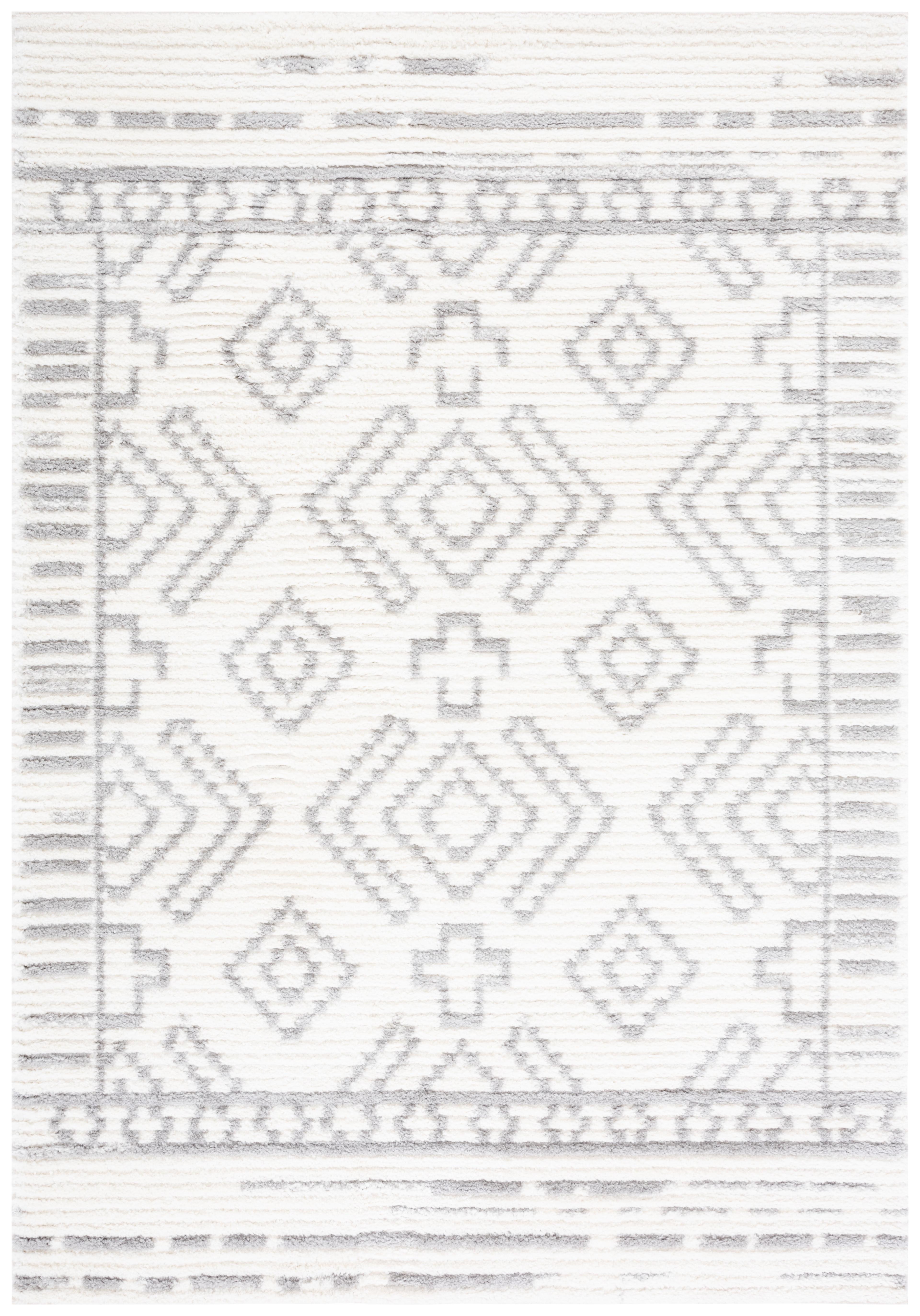 Ivory and Grey Hand-Knotted Round Synthetic Area Rug