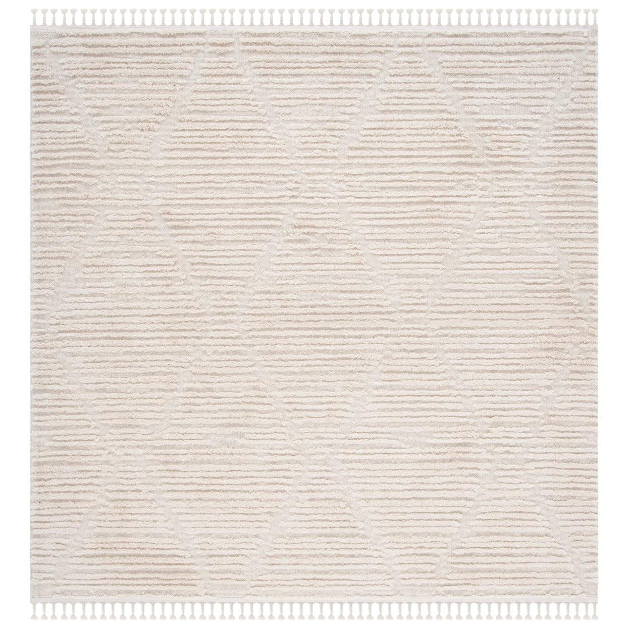 Nomadic Artistry 8' Square Beige Wool & Synthetic Boho-Chic Area Rug