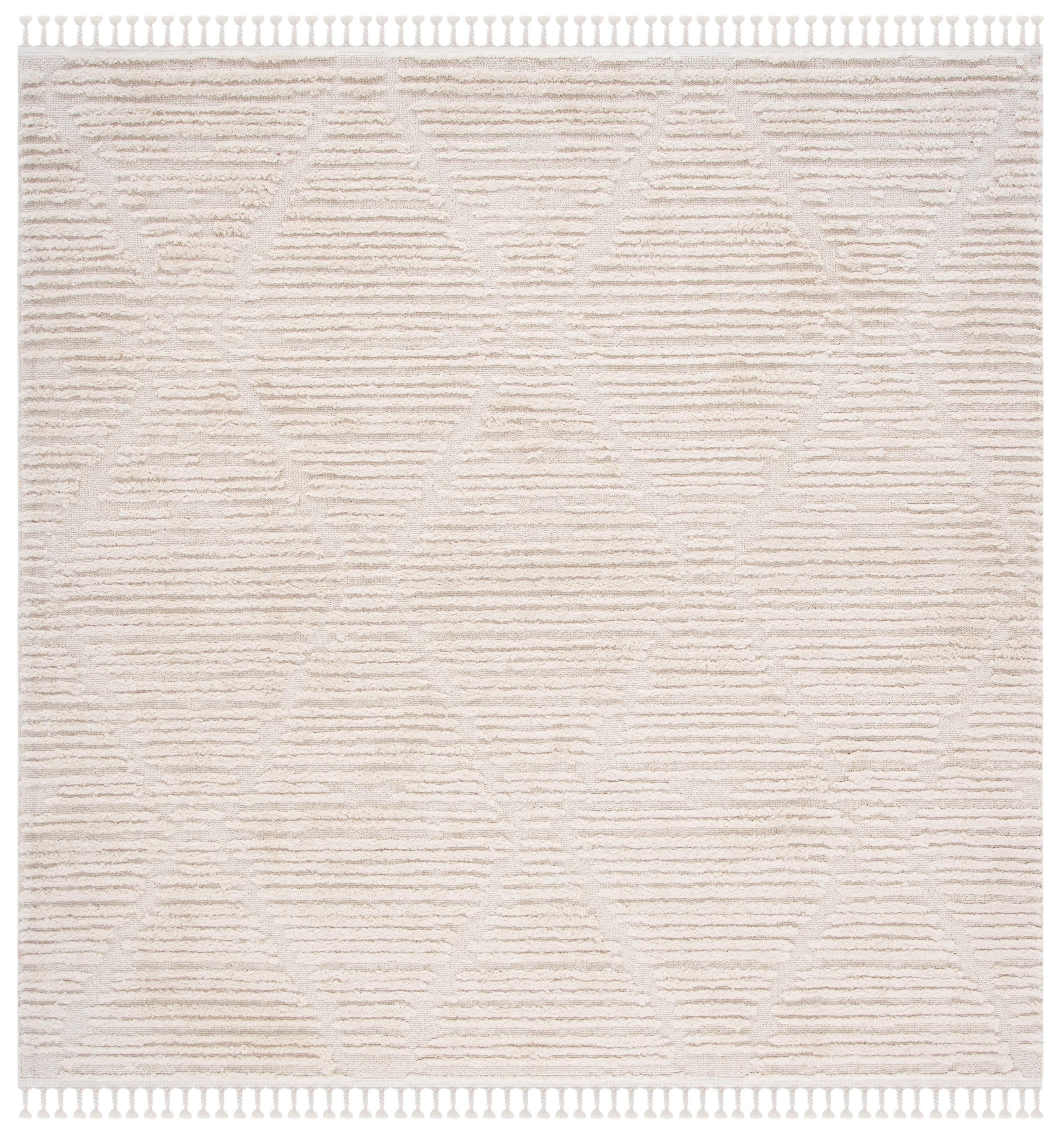 Beige 10' Square Geometric Synthetic Area Rug