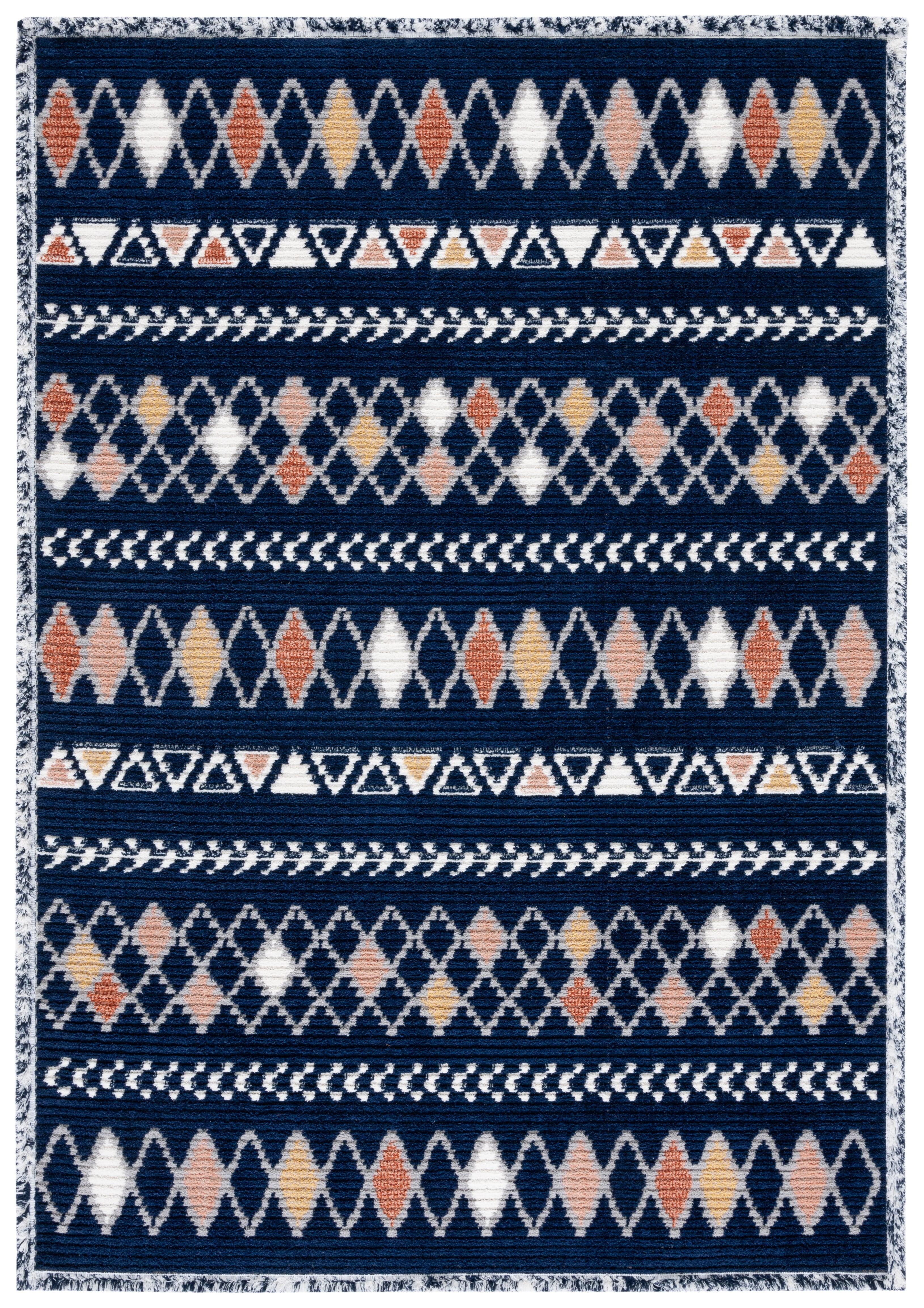 Navy and Multicolor Hand-knotted Rectangular Synthetic Rug