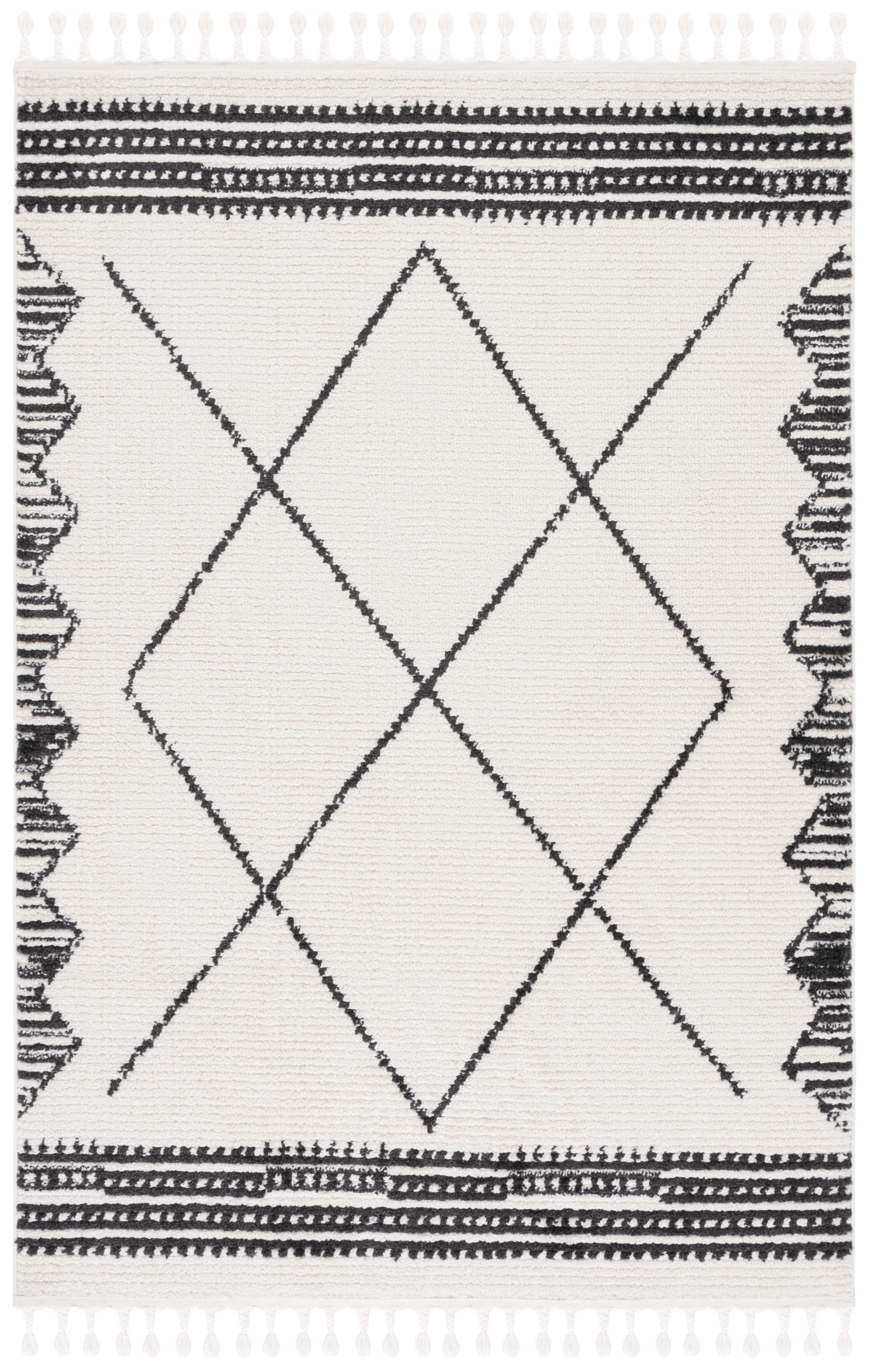 Ivory and Black Hand-Knotted Synthetic Area Rug, 8'8" x 12'