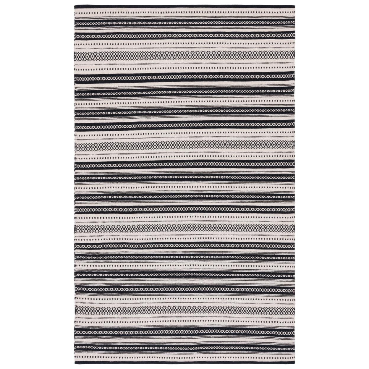 Coastal Breeze Black and Ivory Cotton 6' x 9' Flatweave Rug