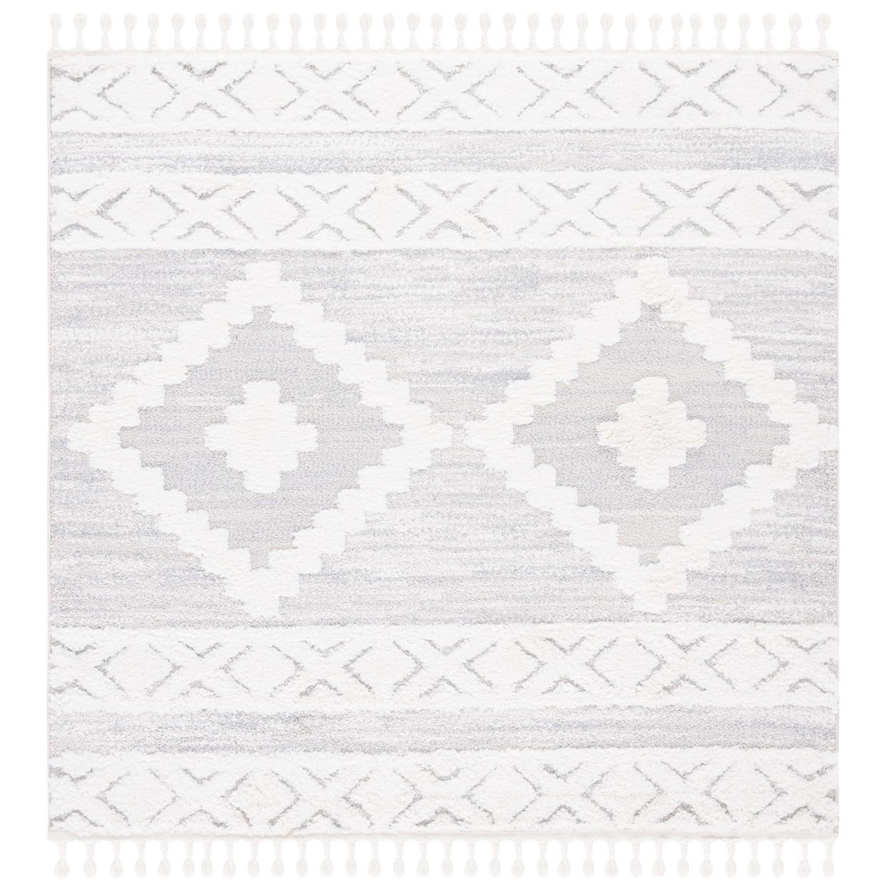 Ivory Diamond Braided Fringe 6'7" Square Shag Rug