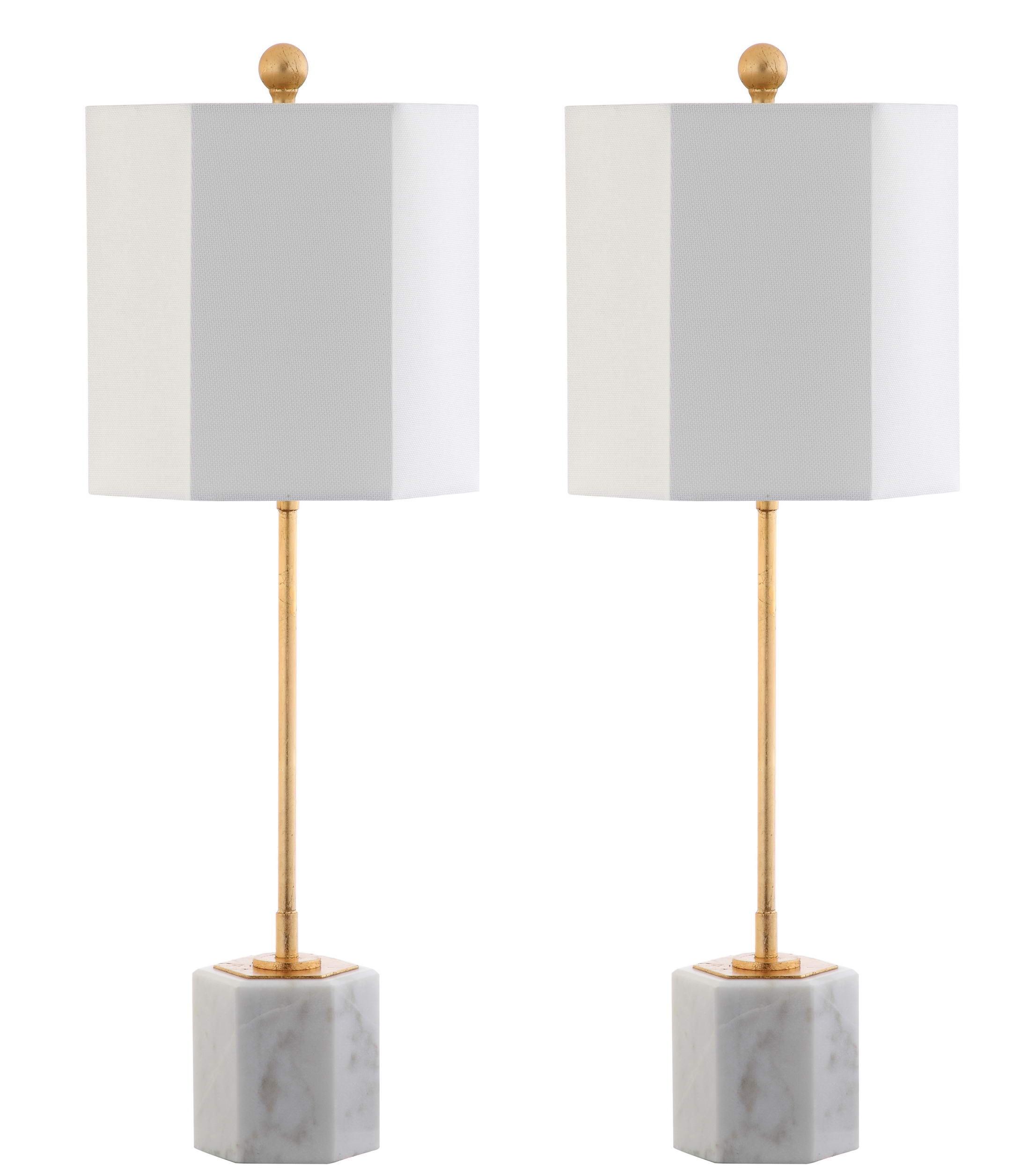 Elegant Marble & Gold Leaf Dual Table Lamp Set - Gray/White