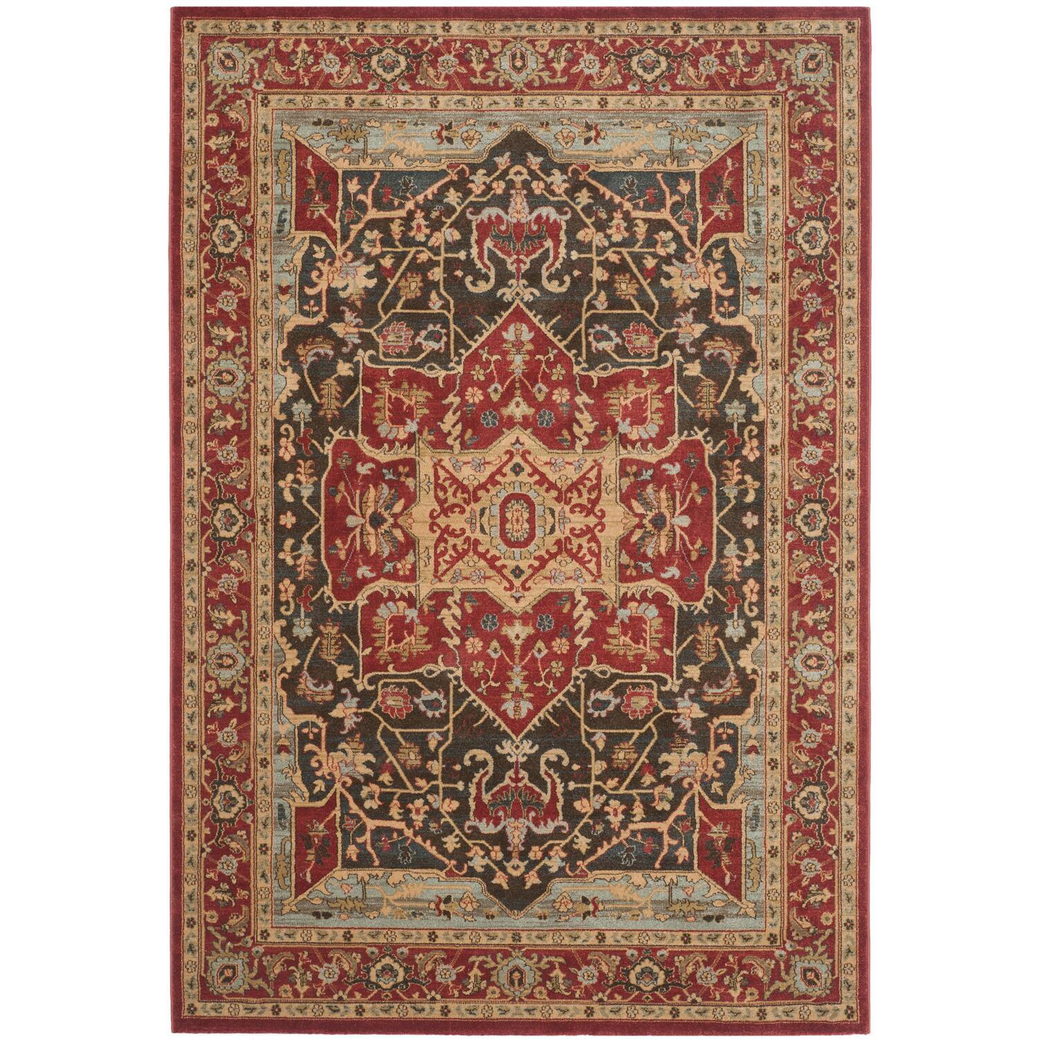 Elegant Red Synthetic 6'7" x 9'2" Hand-Knotted Area Rug