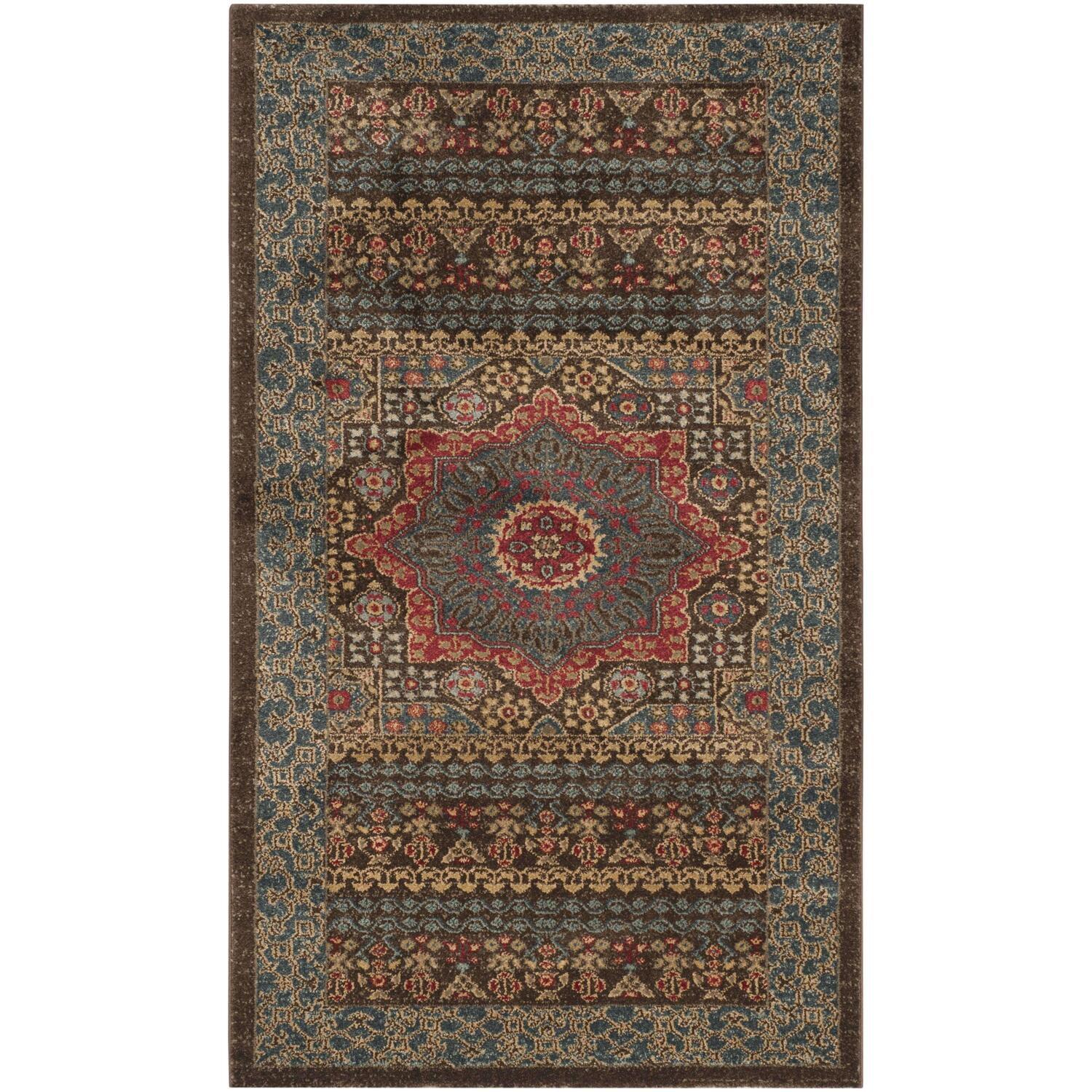 Elegant Red Floral 36" Reversible Synthetic Area Rug