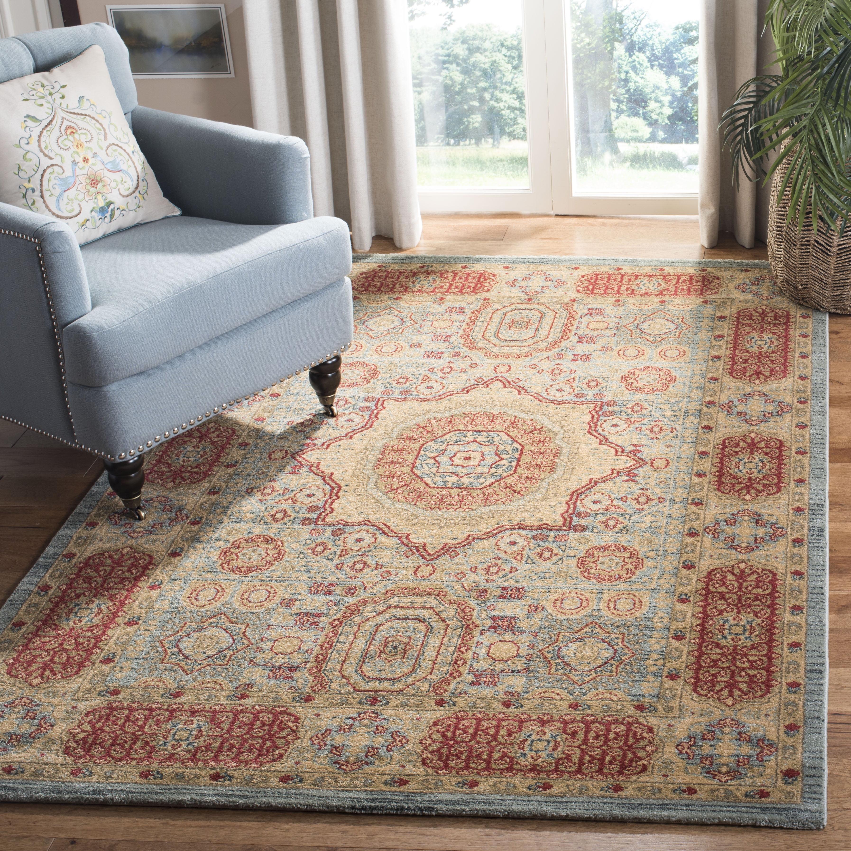 Red and Beige Rectangular Synthetic Area Rug