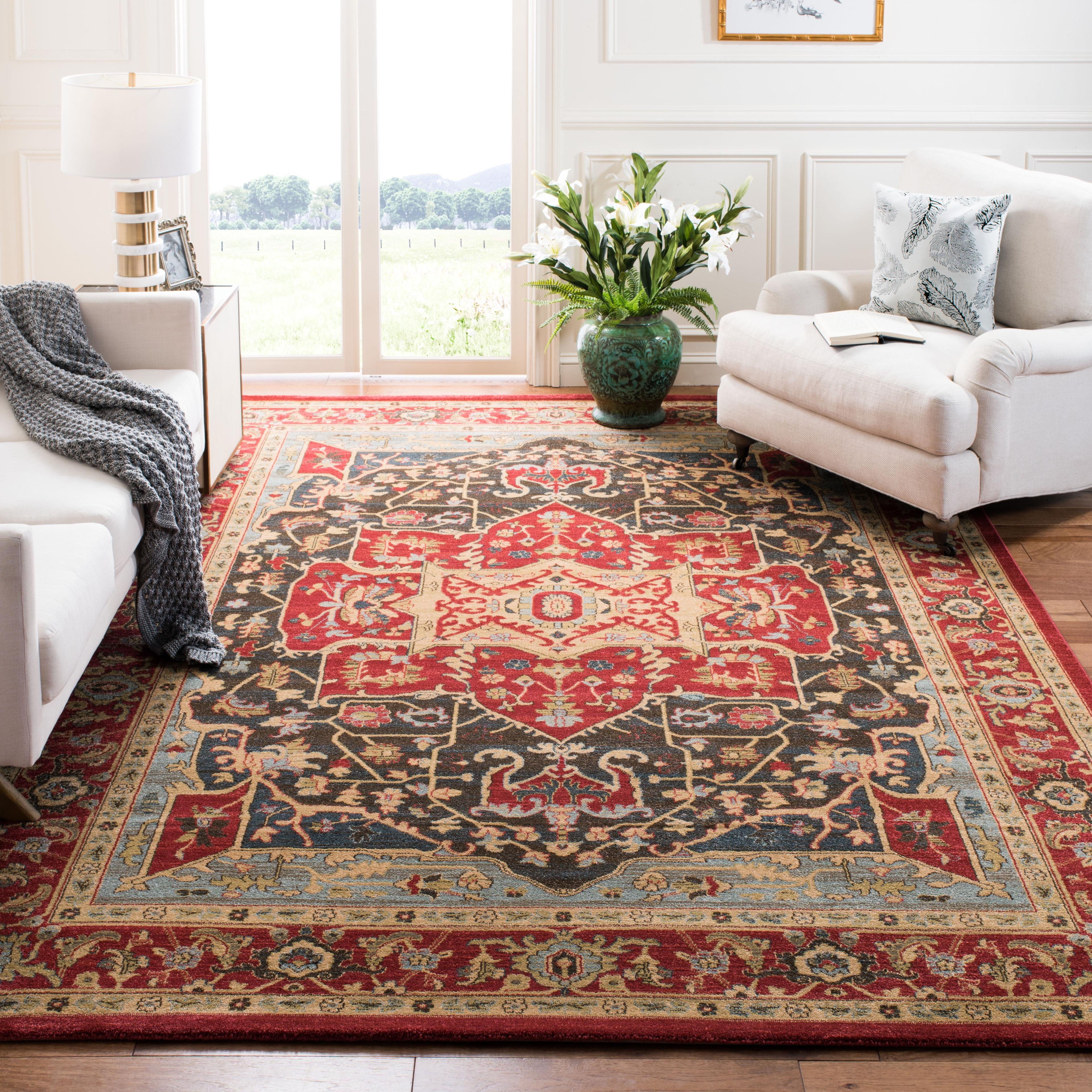 Elegant Red Synthetic 9' x 12' Hand-Knotted Reversible Area Rug