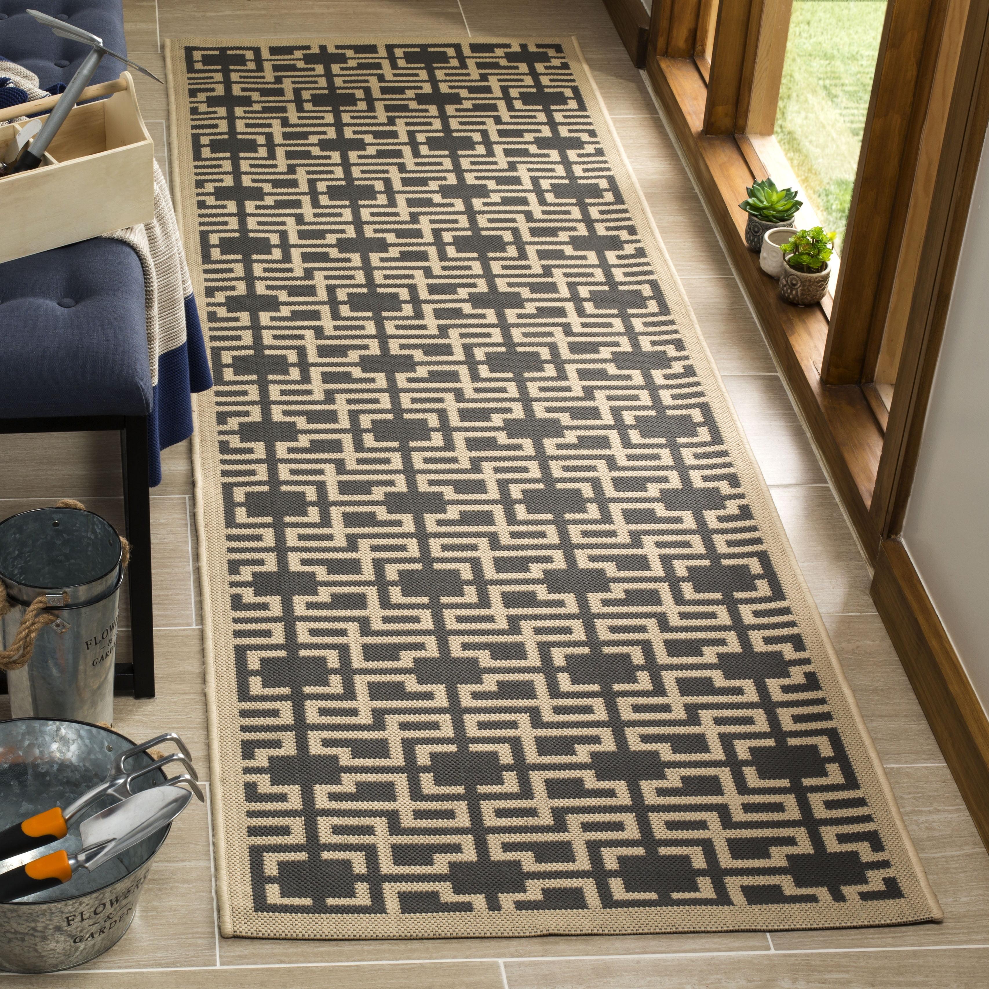 Anthracite and Beige Geometric Tufted Runner Rug