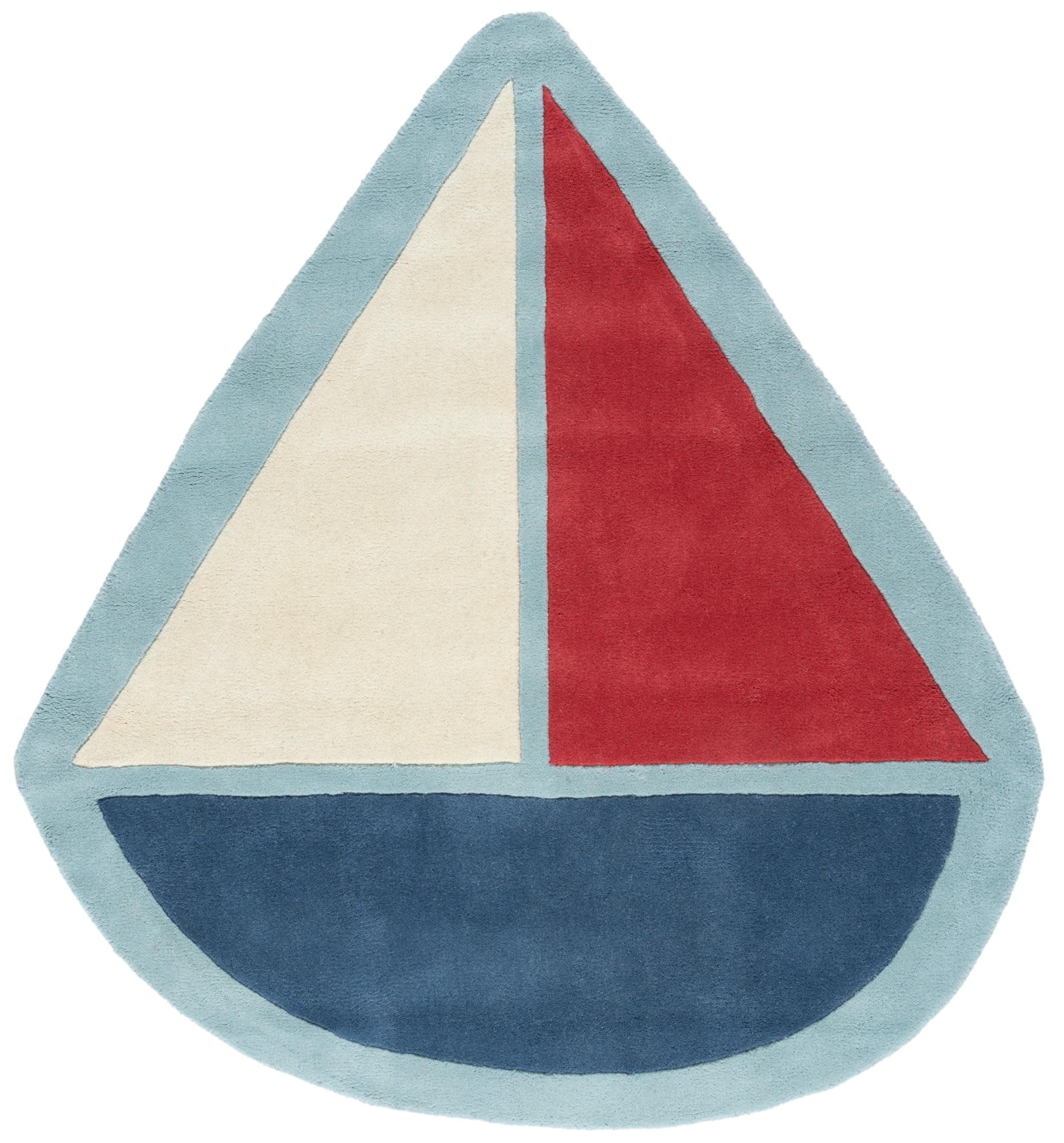 SAFAVIEH Martha Stewart Boat Wool Area Rug, Ivory/Blue, 5' x 5'6" Scalloped