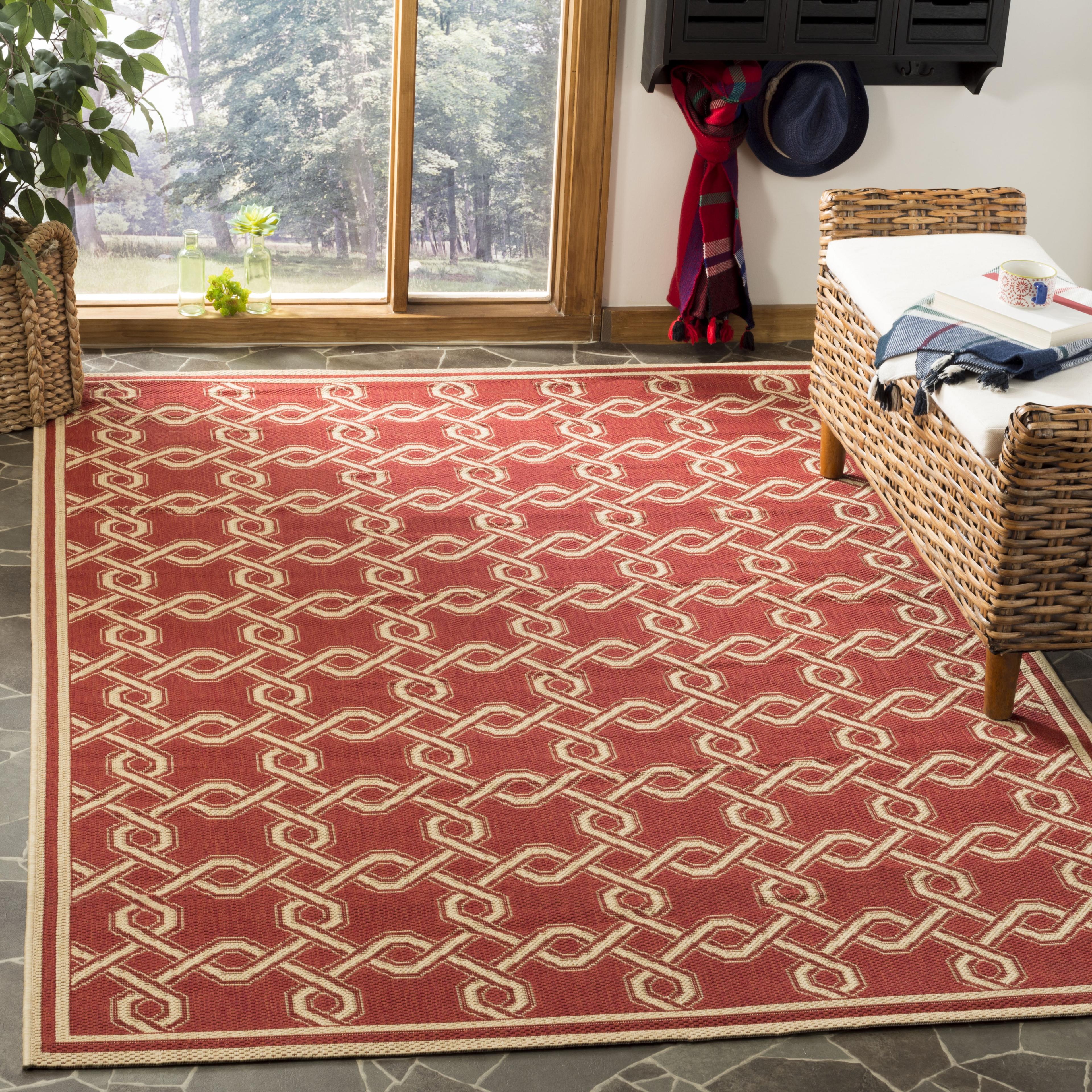 Red and Creme Geometric 4' x 6' Reversible Synthetic Area Rug