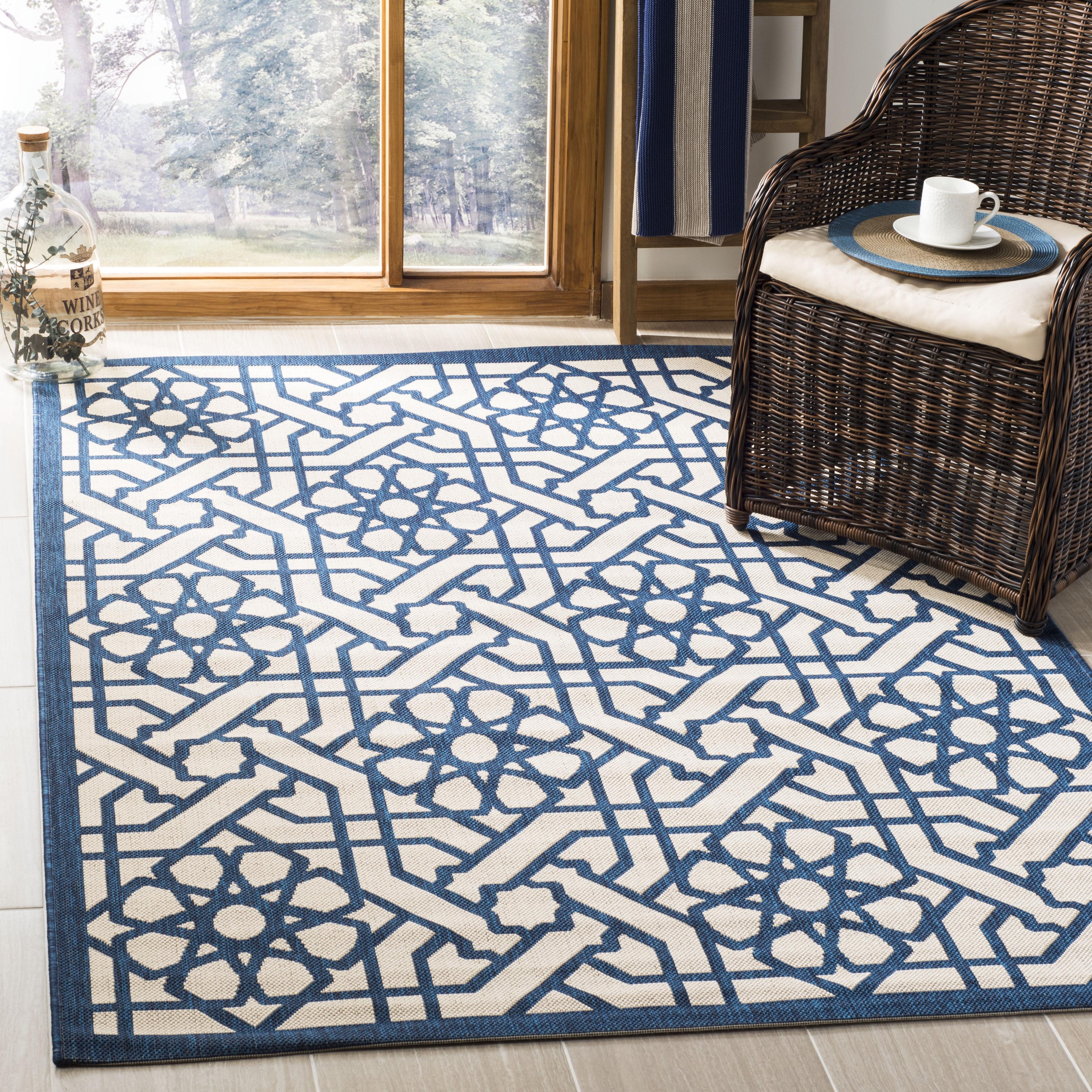 Mariner Blue and White Geometric Synthetic Rug 9' x 12'