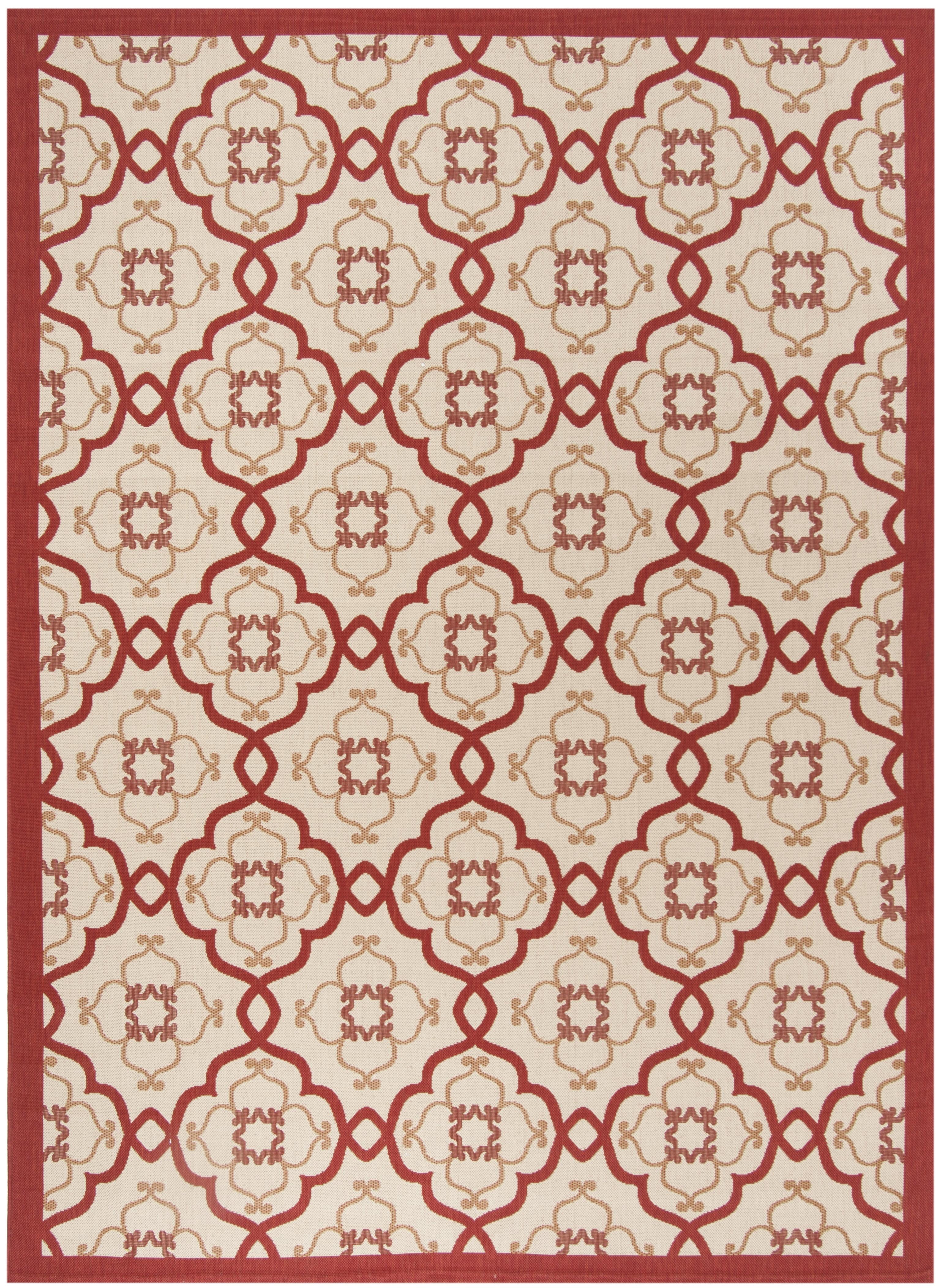 Bougainvillea Red and Beige Geometric Tufted Handmade Rug