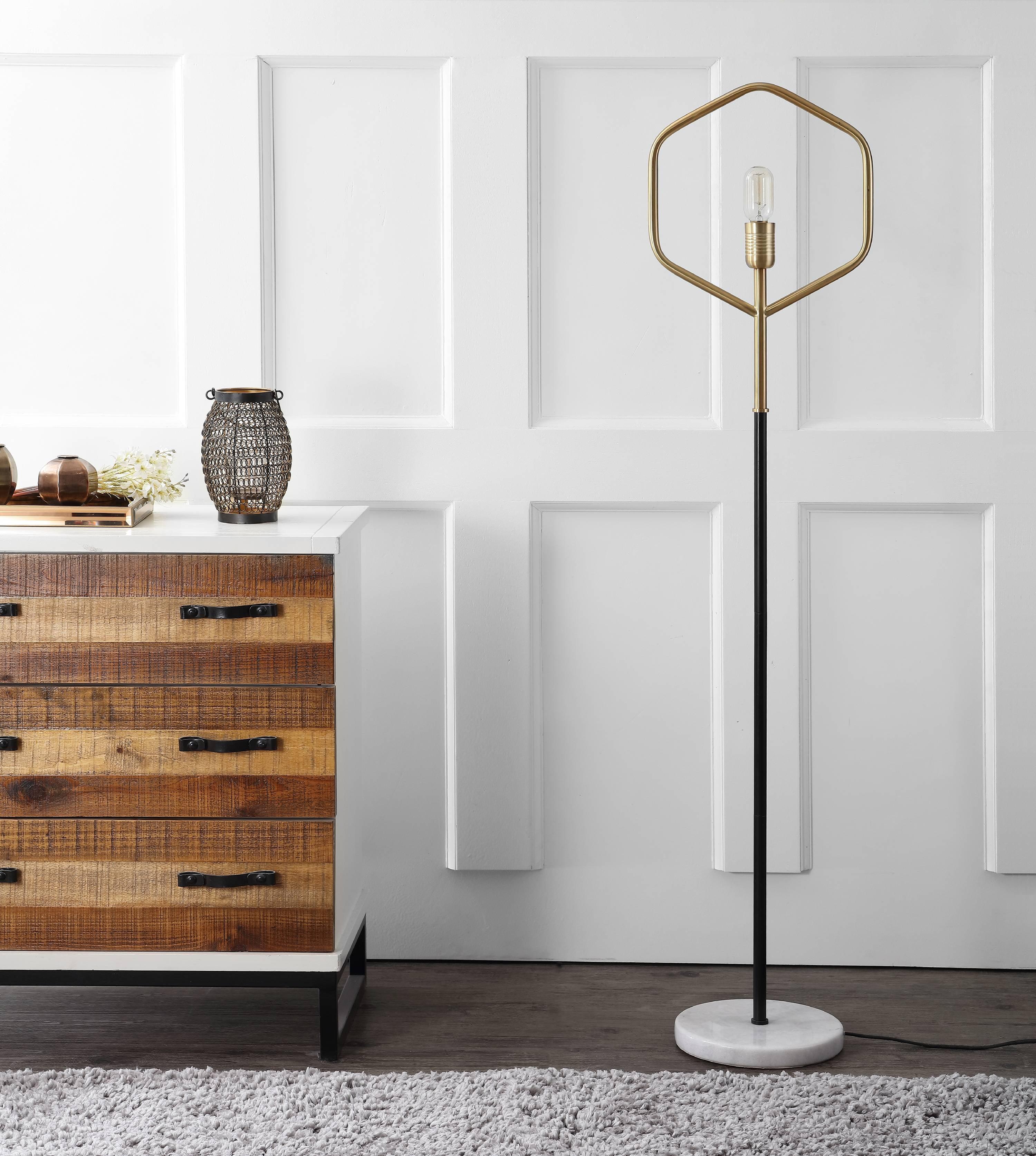 Contemporary Edison Black and Gold Floor Lamp with Marble Base
