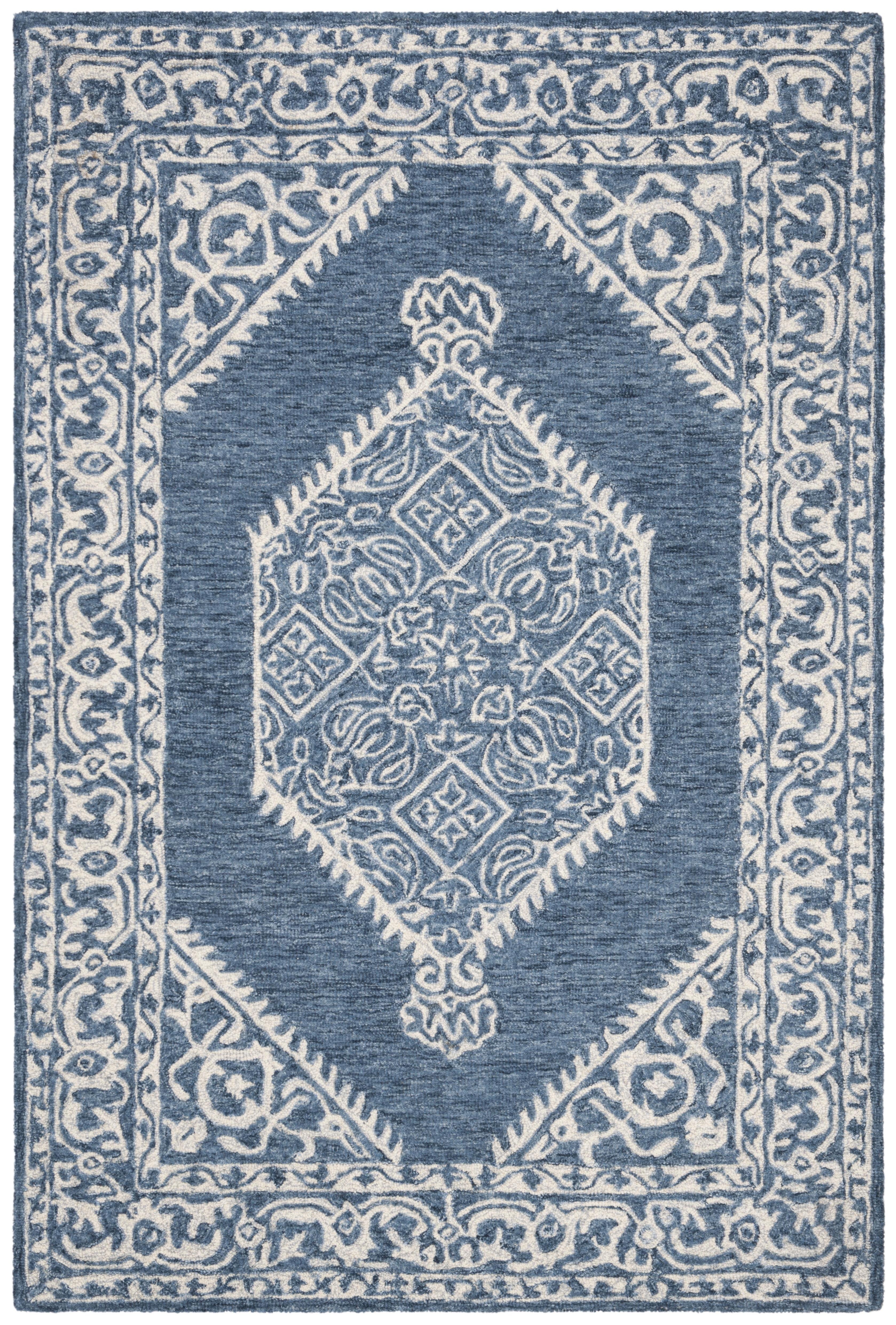 Handmade Blue Wool Tufted Rectangular Area Rug