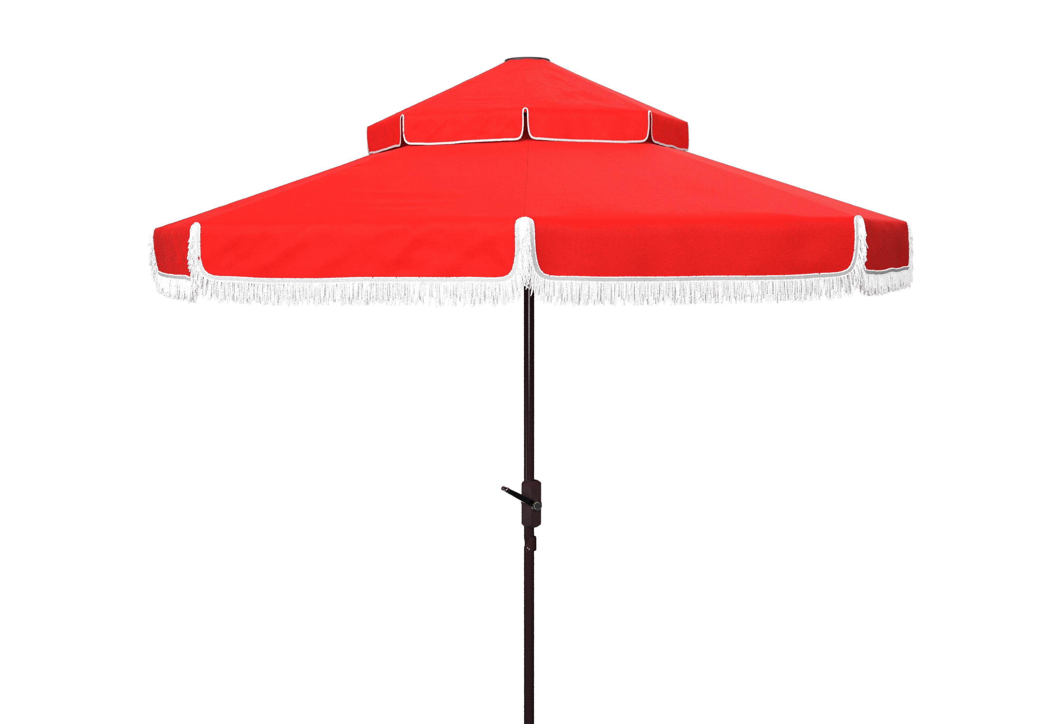 Milan Fringe 9Ft Double Top Crank Umbrella - PAT8208 - Red - Safavieh