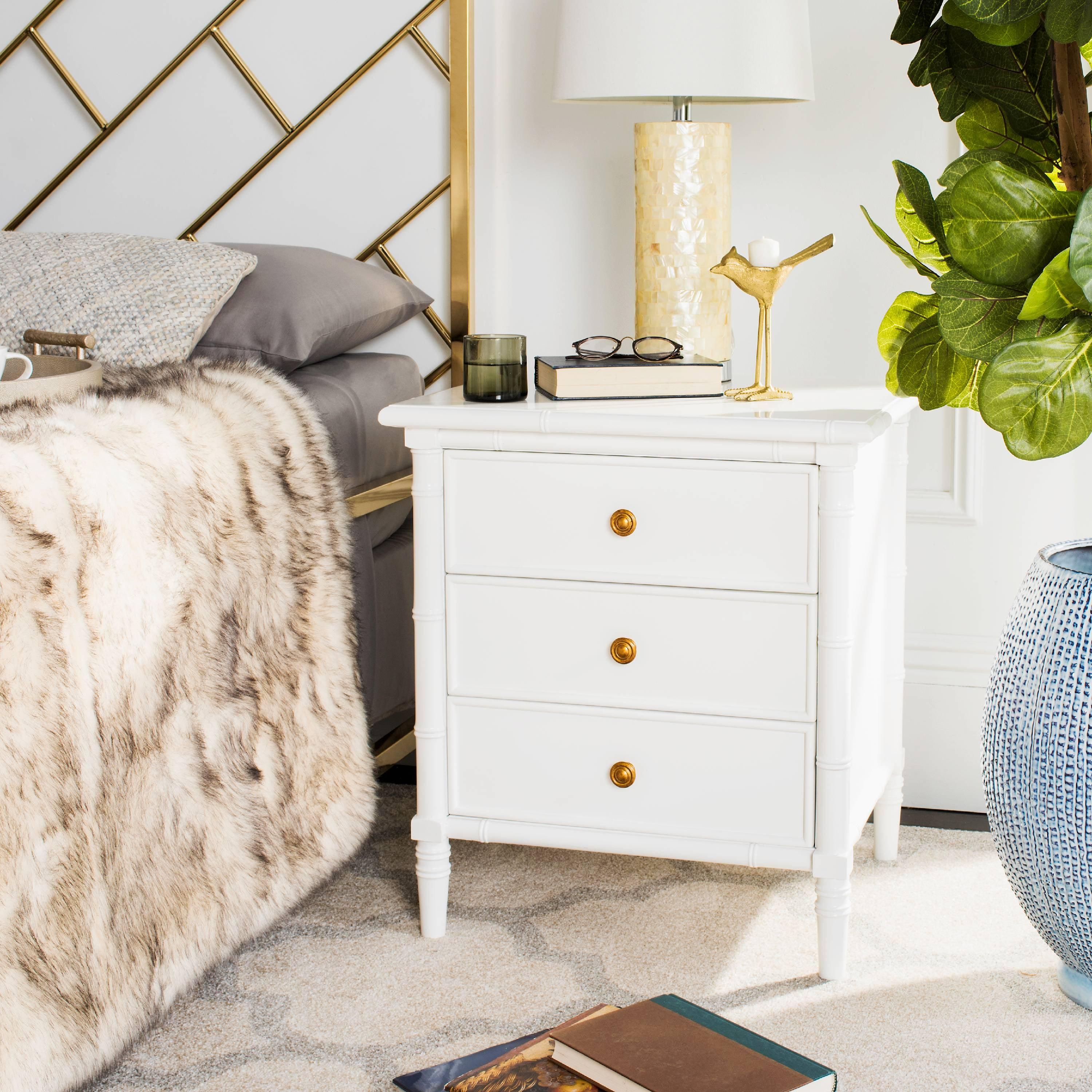 Mina 3 Drawer Nightstand - NST3500 - White/Gold - Safavieh