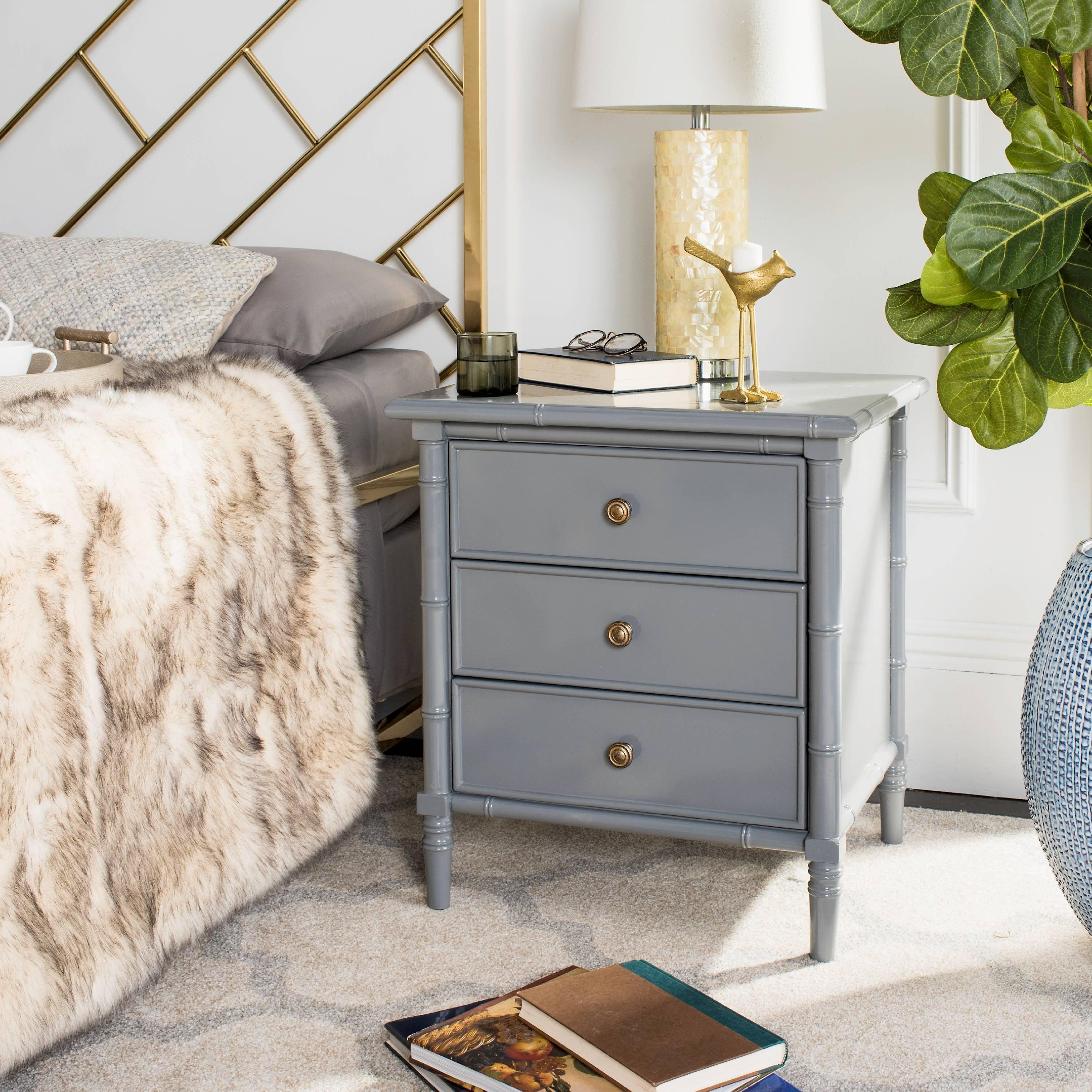 Mina 3 Drawer Nightstand - NST3500 - Grey/Gold - Safavieh