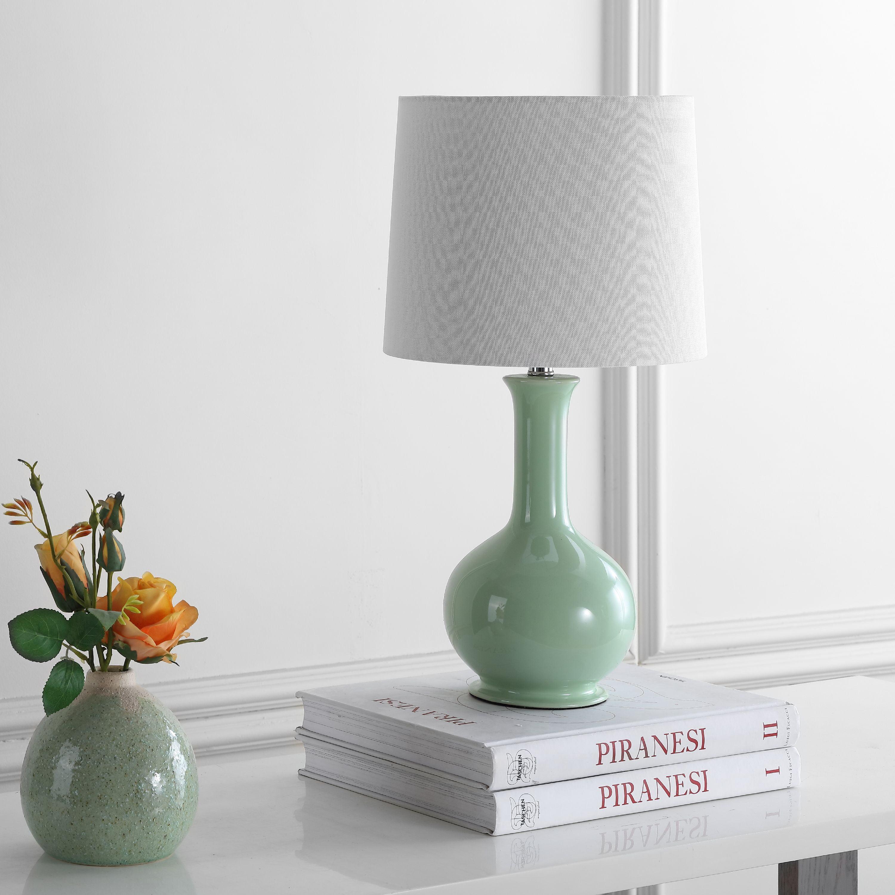 Light Green Ceramic Genie Table Lamp with White Shade