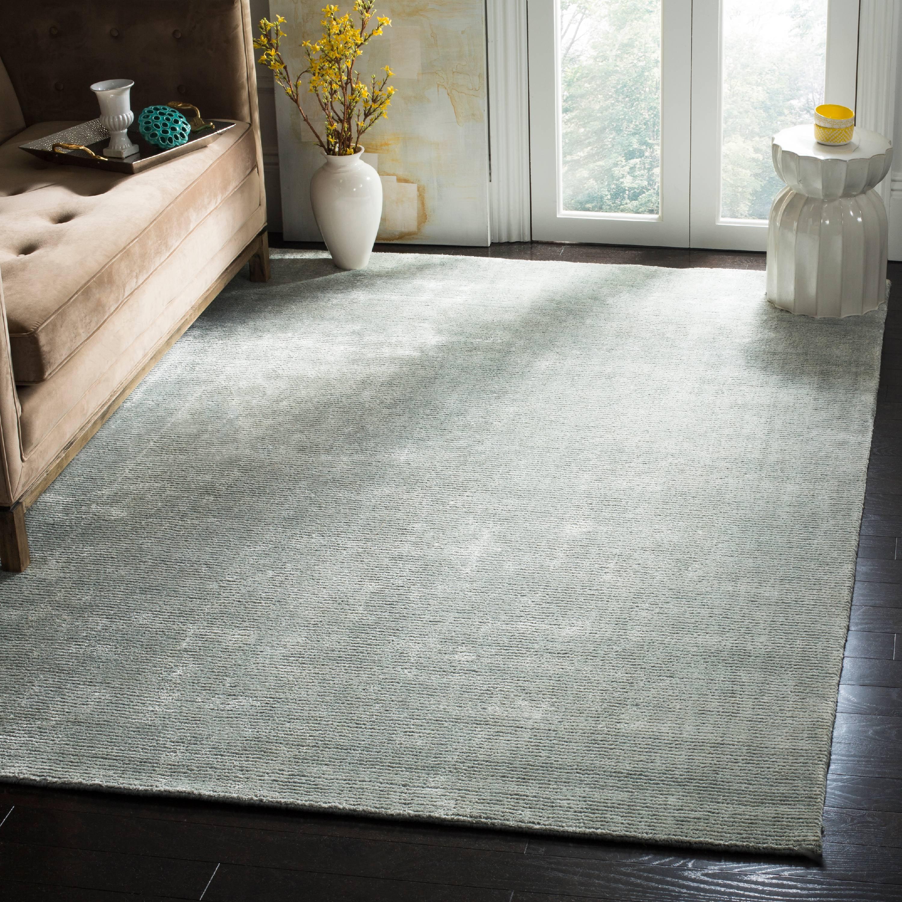 Light Blue Hand-Knotted Wool and Viscose Area Rug 6' x 9'