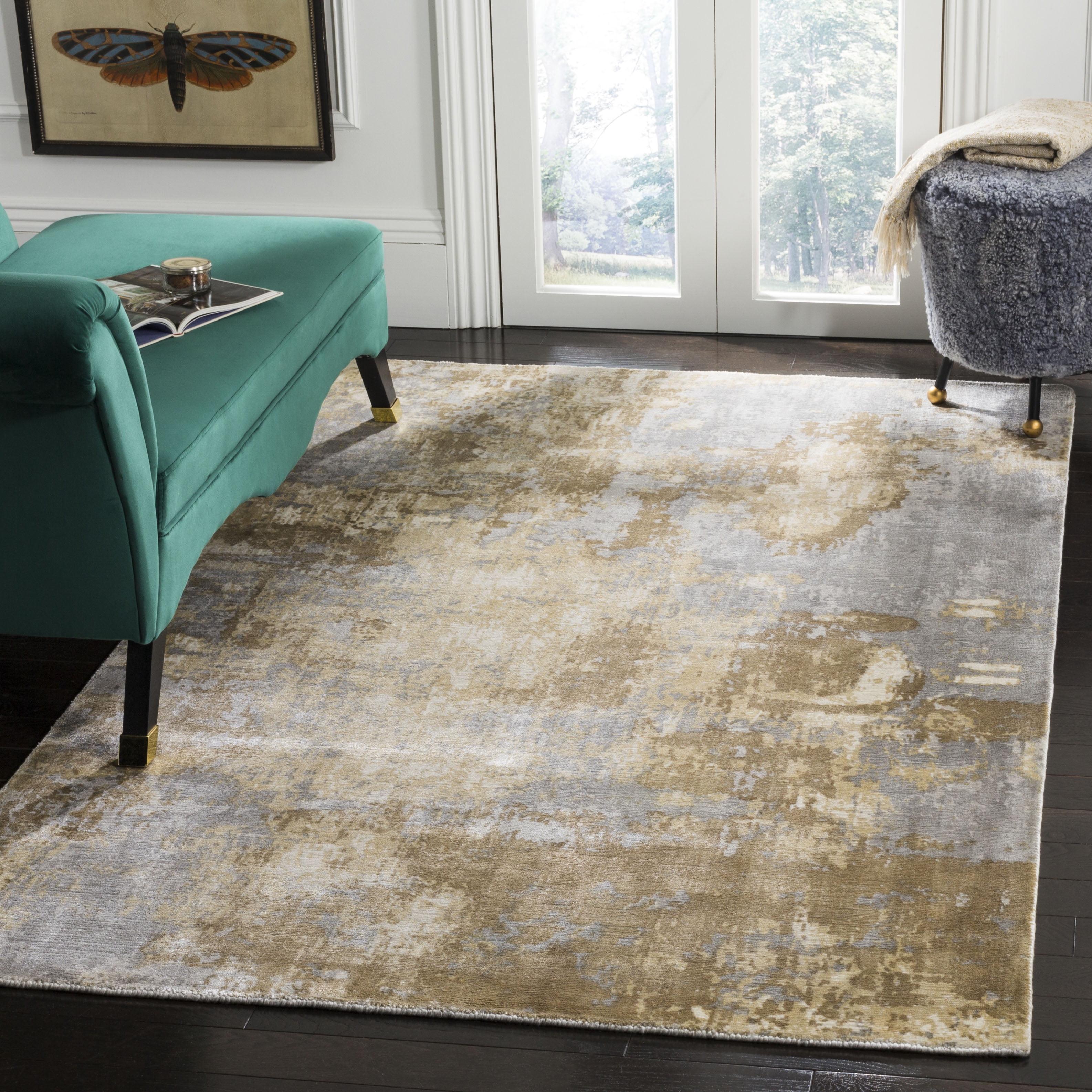 Handmade Silk & Wool Blend Abstract Area Rug, 6' x 9', Gray