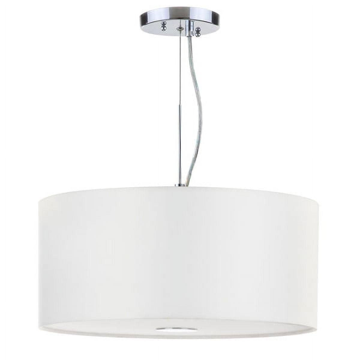 Chic Crystal-Embellished Chrome Drum Pendant Light, 16" White Shade