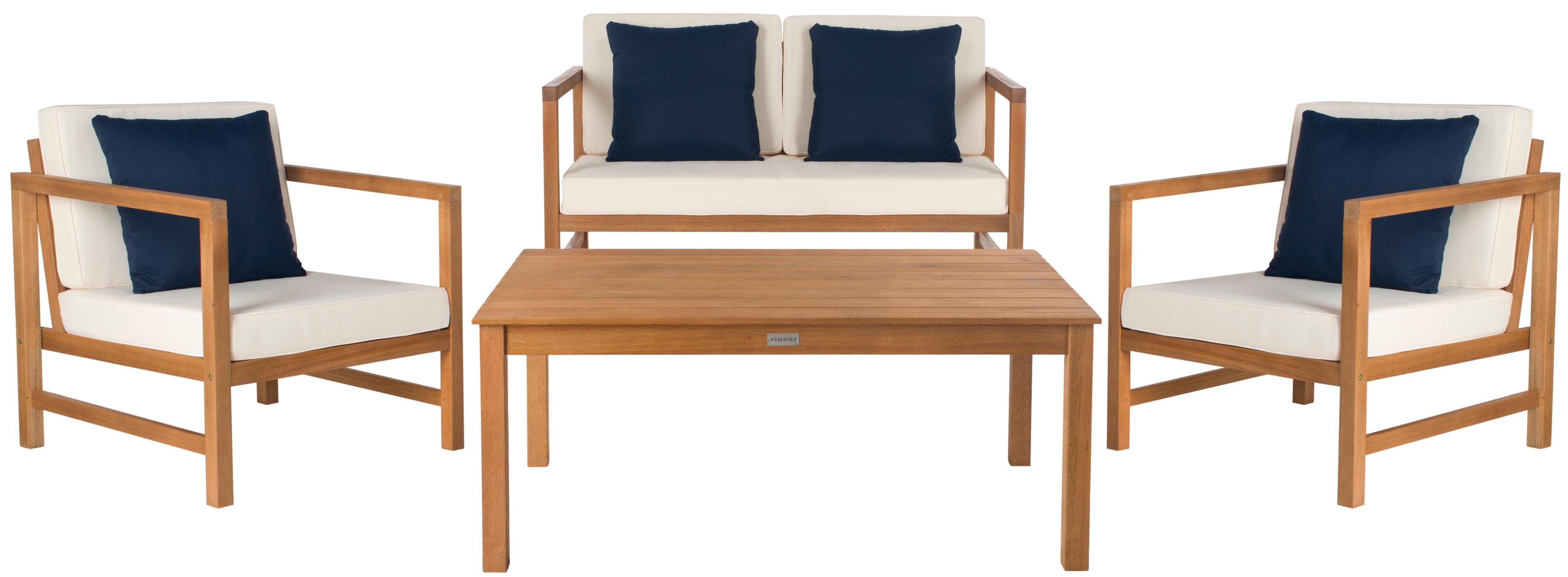 Montez 4 Piece Set - Indoor/Outdoor - PAT7030 - Natural/Beige + Solid Pillow - Safavieh