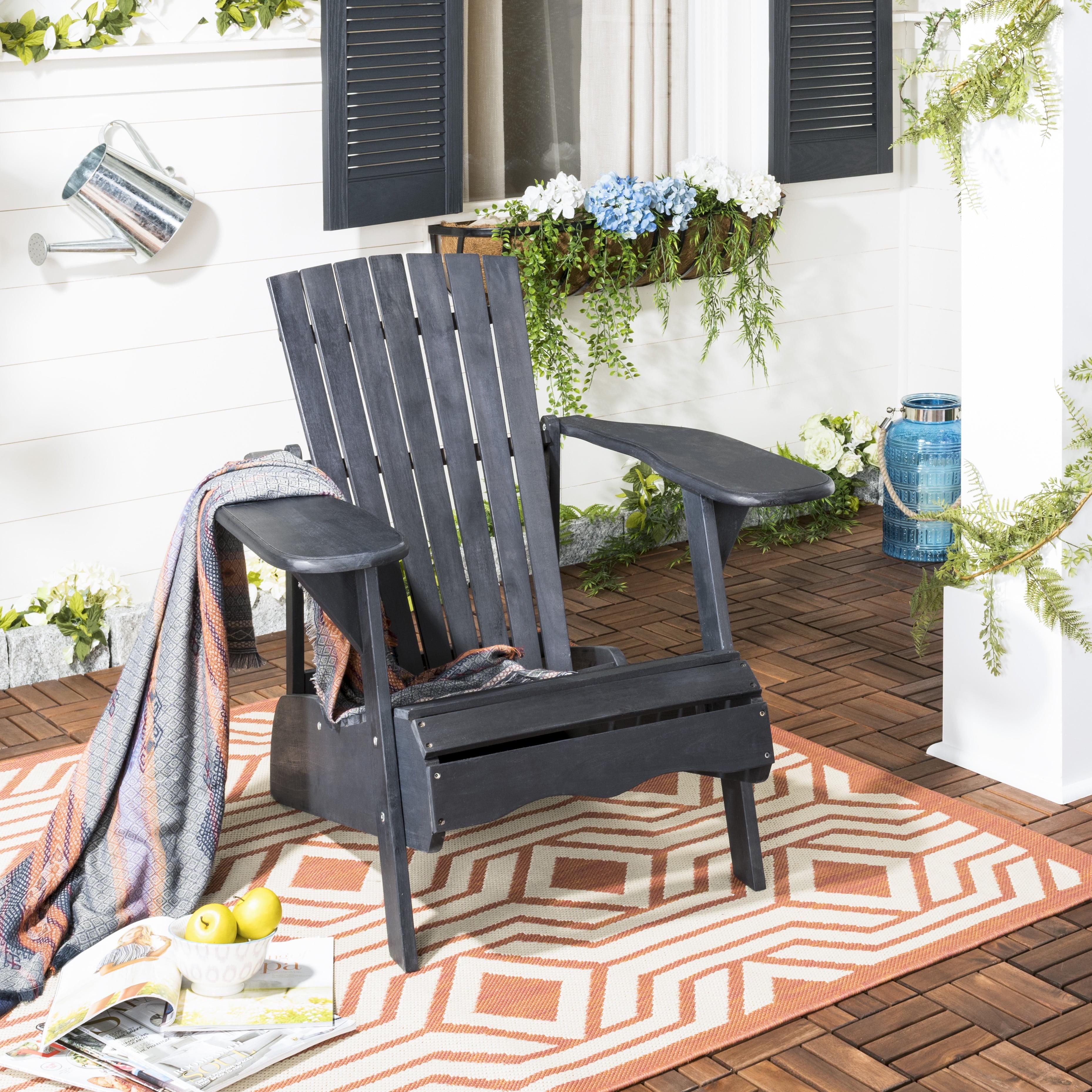 Transitional Black Acacia Wood Arm Chair with Wide Armrests