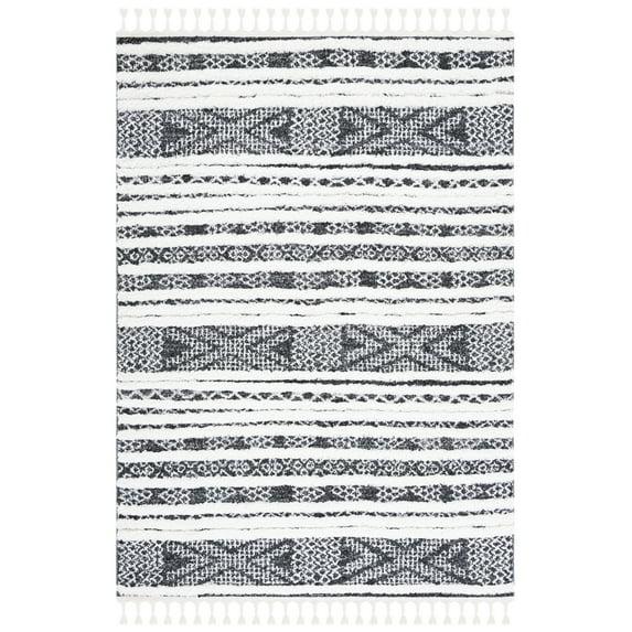 Moroccan Tassel Shag MTS632 Power Loomed Area Rug - Black/Ivory - 5'3"x7'6" - Safavieh.