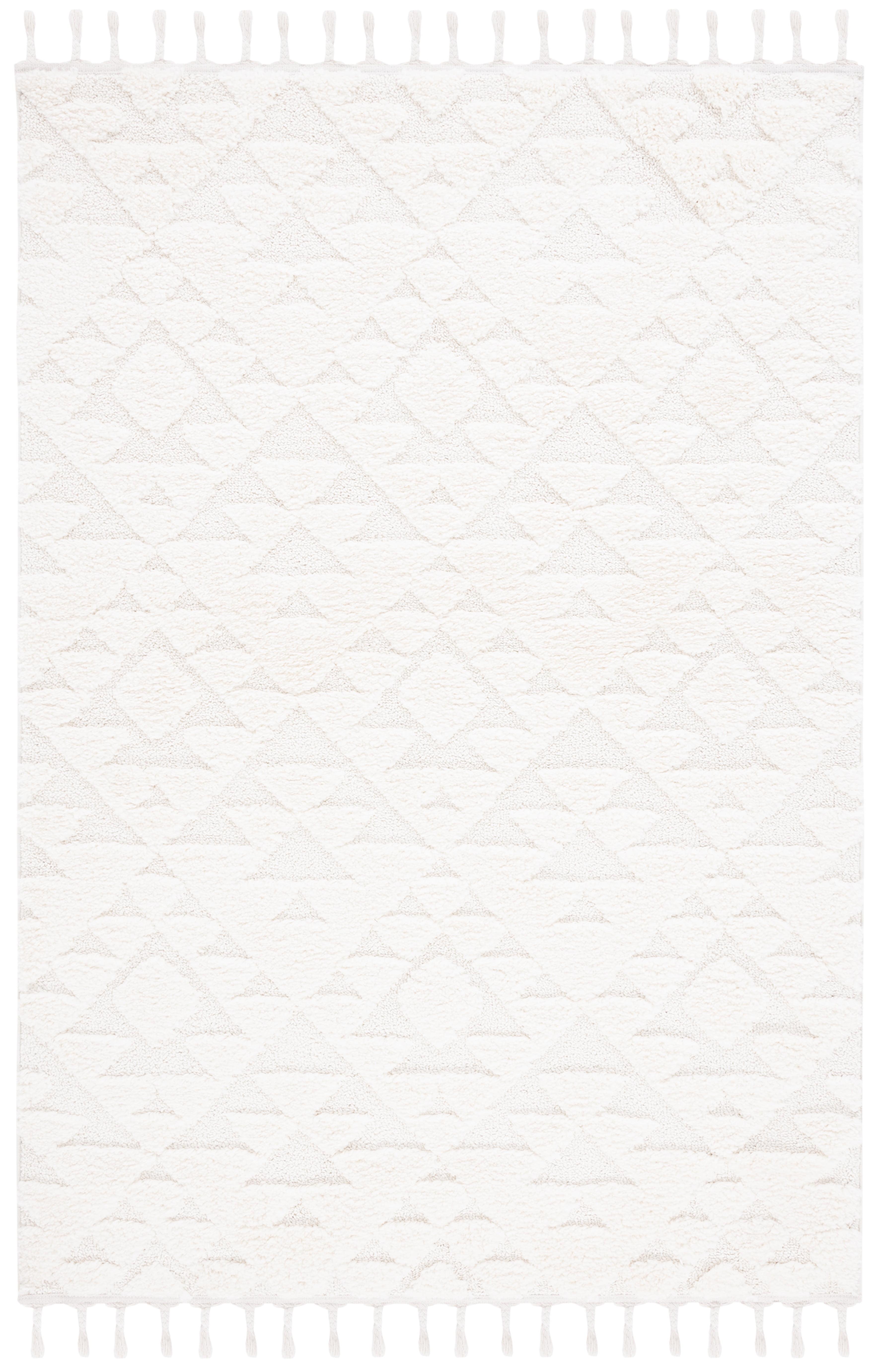 SAFAVIEH Moroccan Tassel Larry Geometric Shag Area Rug, Ivory, 8' x 10'