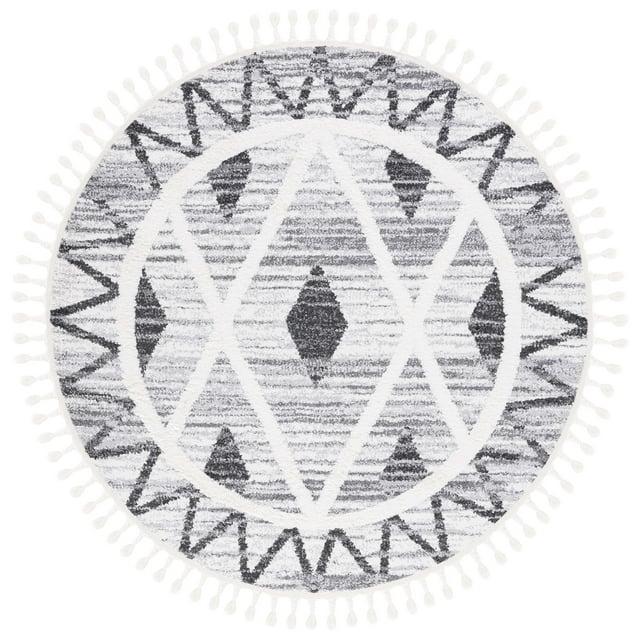 Moroccan Tassel Shag MTS642 Power Loomed Area Rug - Gray/Ivory - 6'7" round - Safavieh.