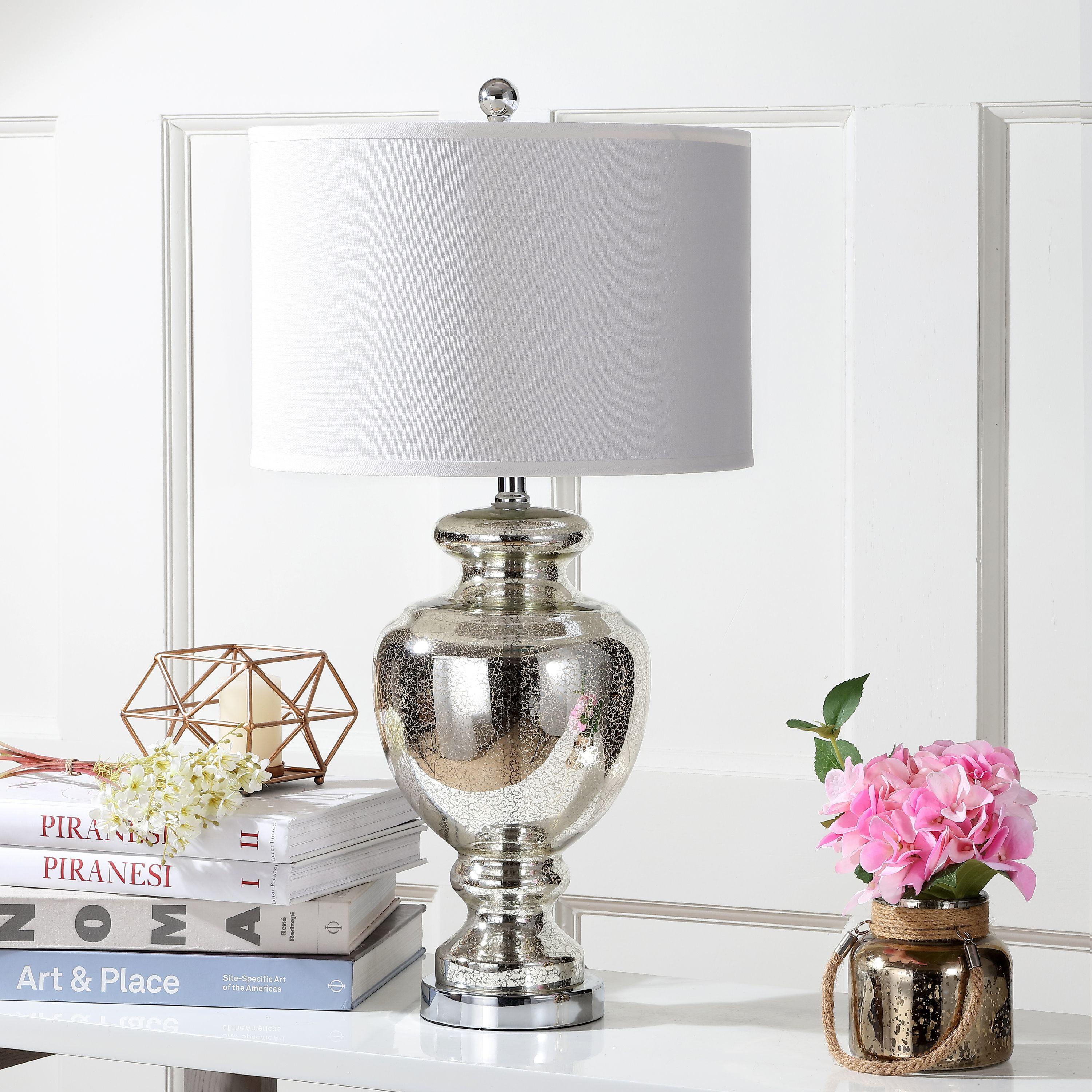 Morocco 28" Silver Ivory Glass Table Lamp with Cotton Shade