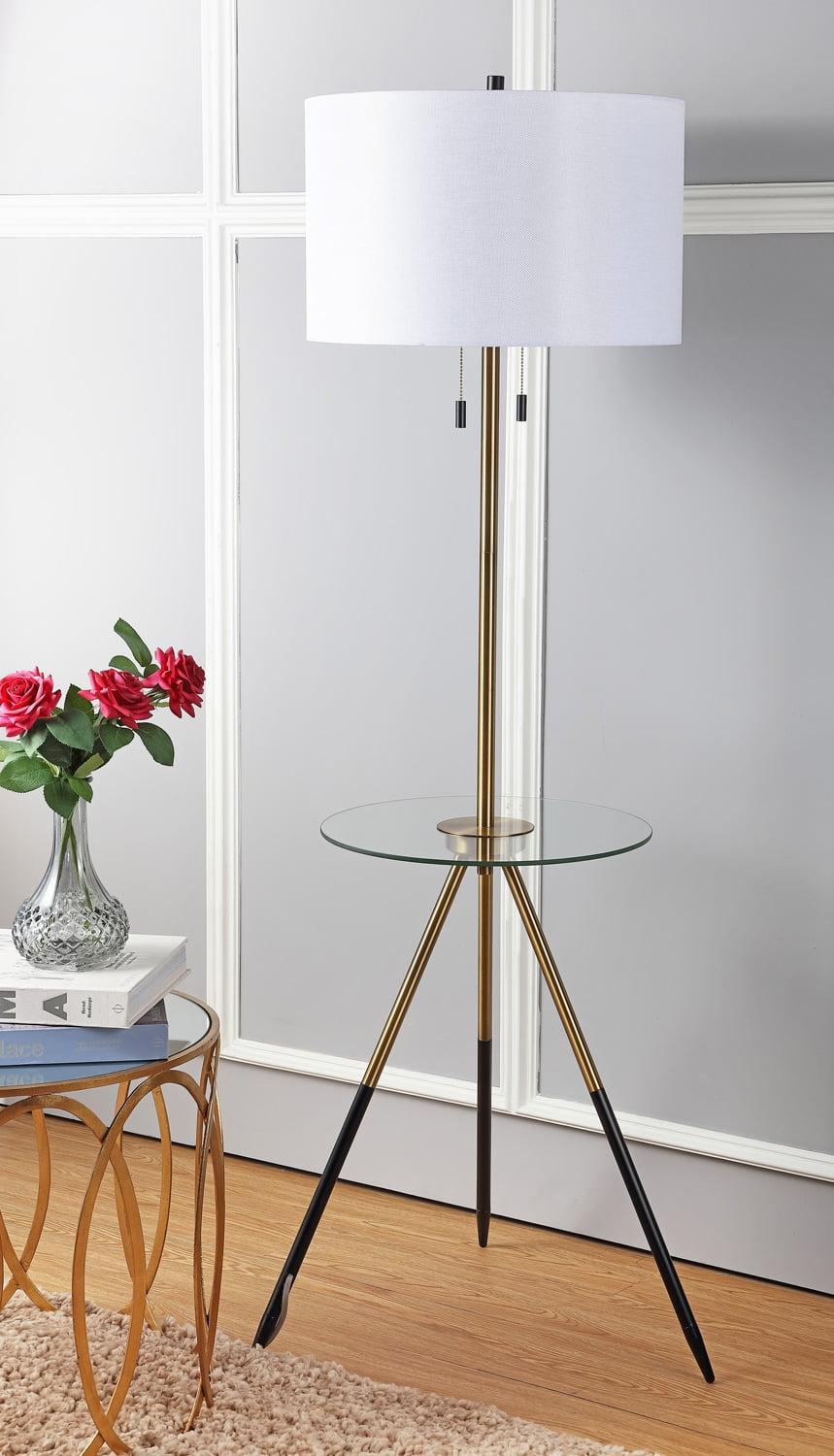 Contemporary Black and Gold Tripod Floor Lamp Side Table