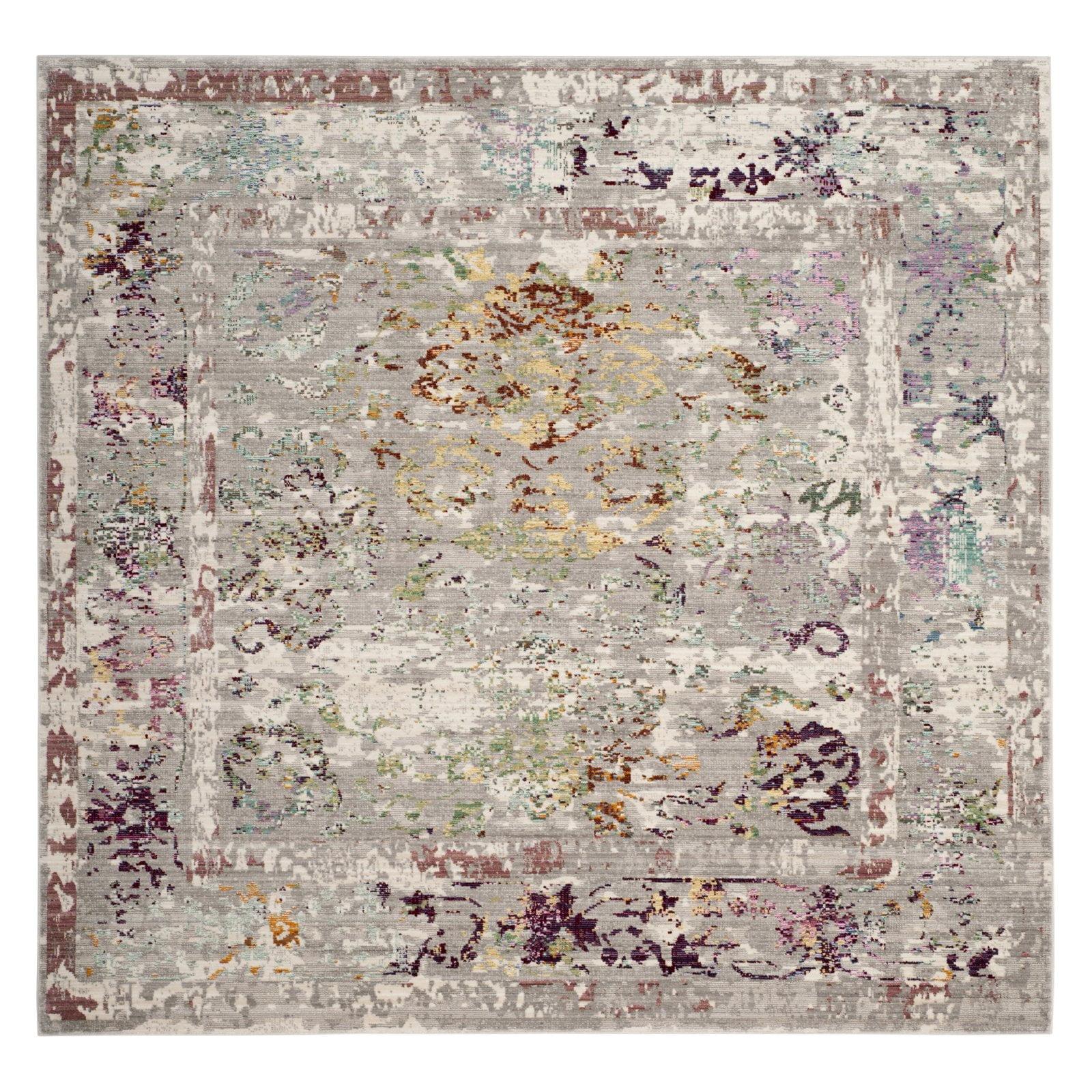 Mystique Grey and Multicolor Square Area Rug 6'-7"