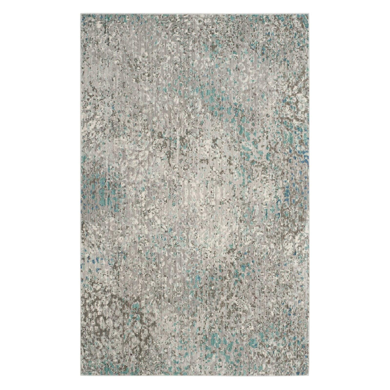 Abstract Grey & Light Blue Synthetic 4' x 6' Reversible Rug