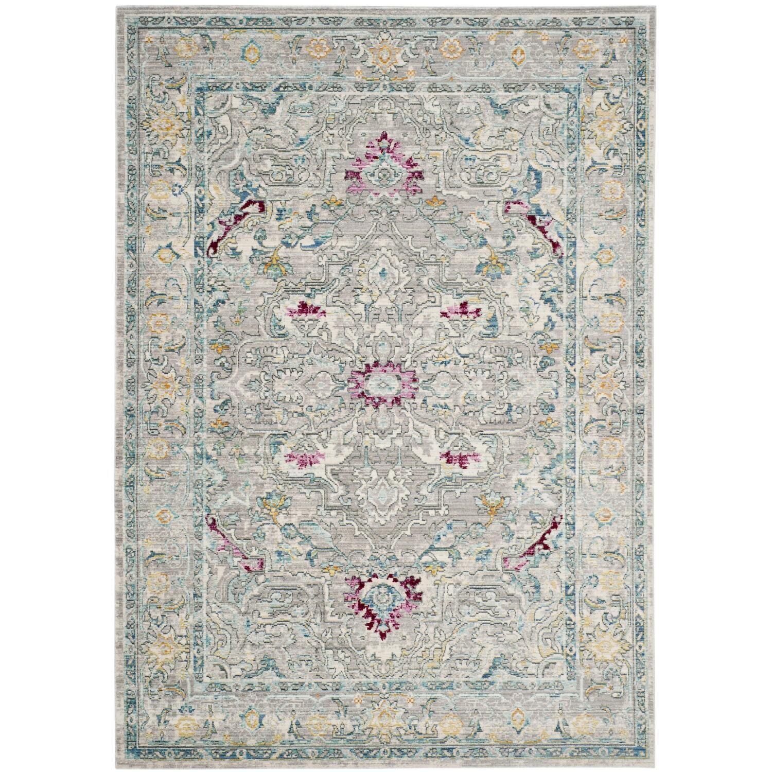 Gray and Multicolor Rectangular Synthetic Area Rug