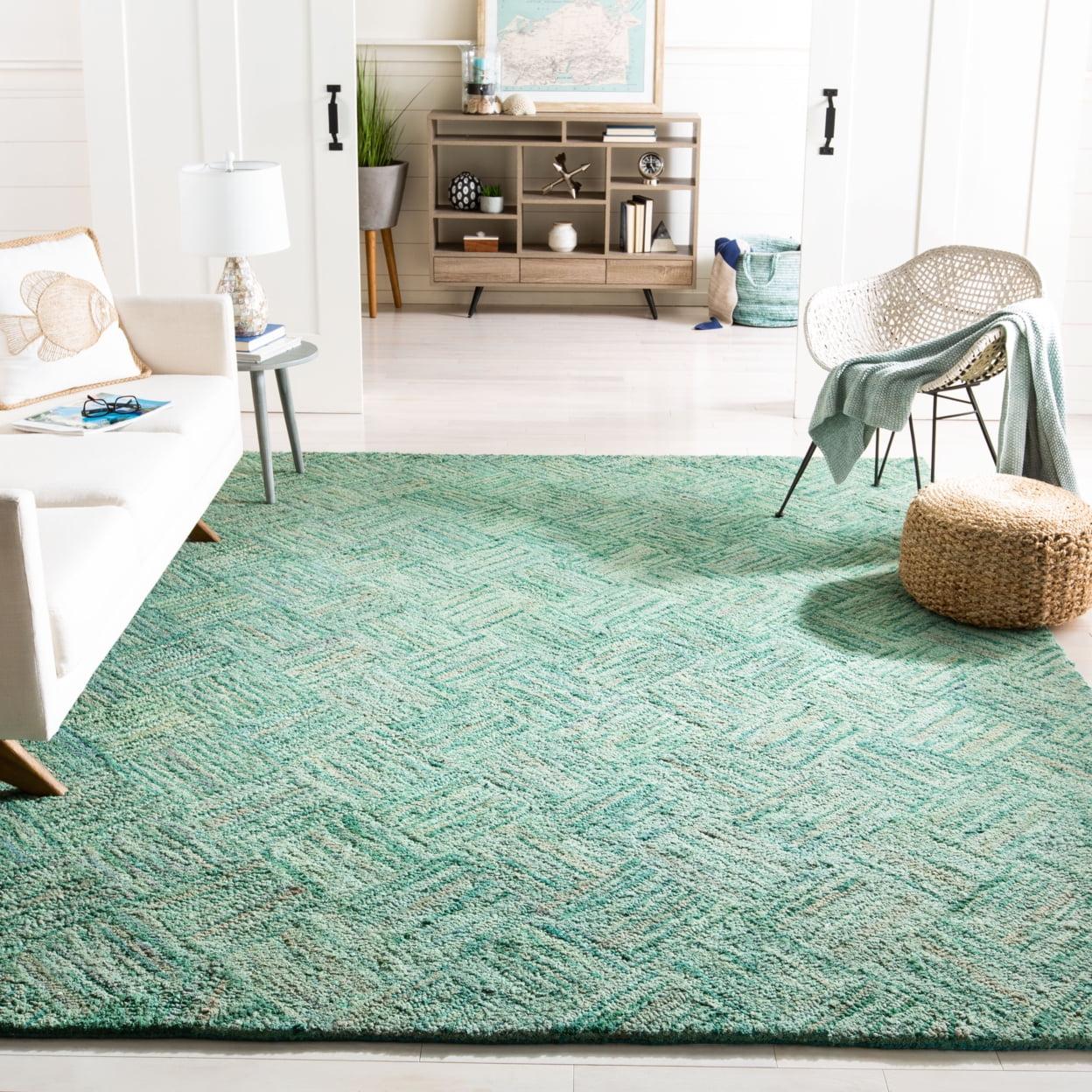 Nantucket Green and Multi Hand-Tufted Wool Square Rug