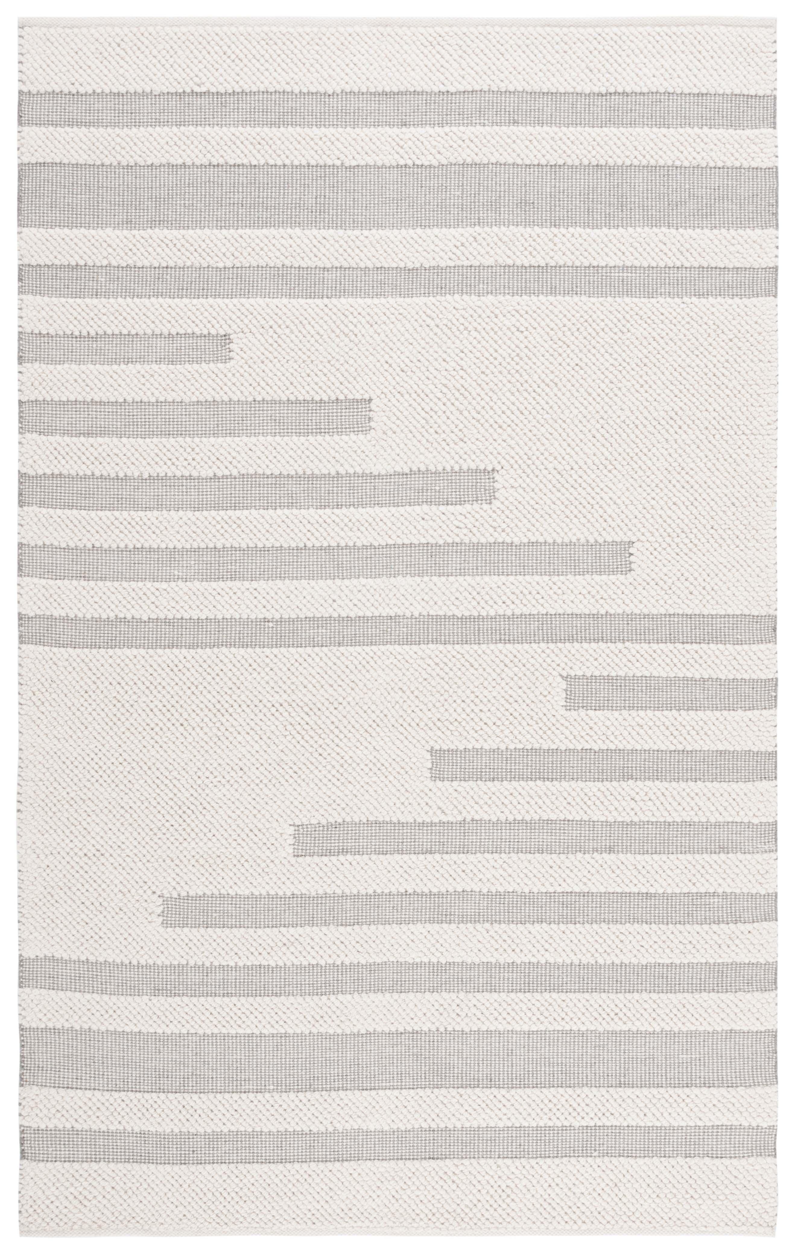 Ivory and Grey Handwoven Wool Striped Area Rug, 3' x 5'