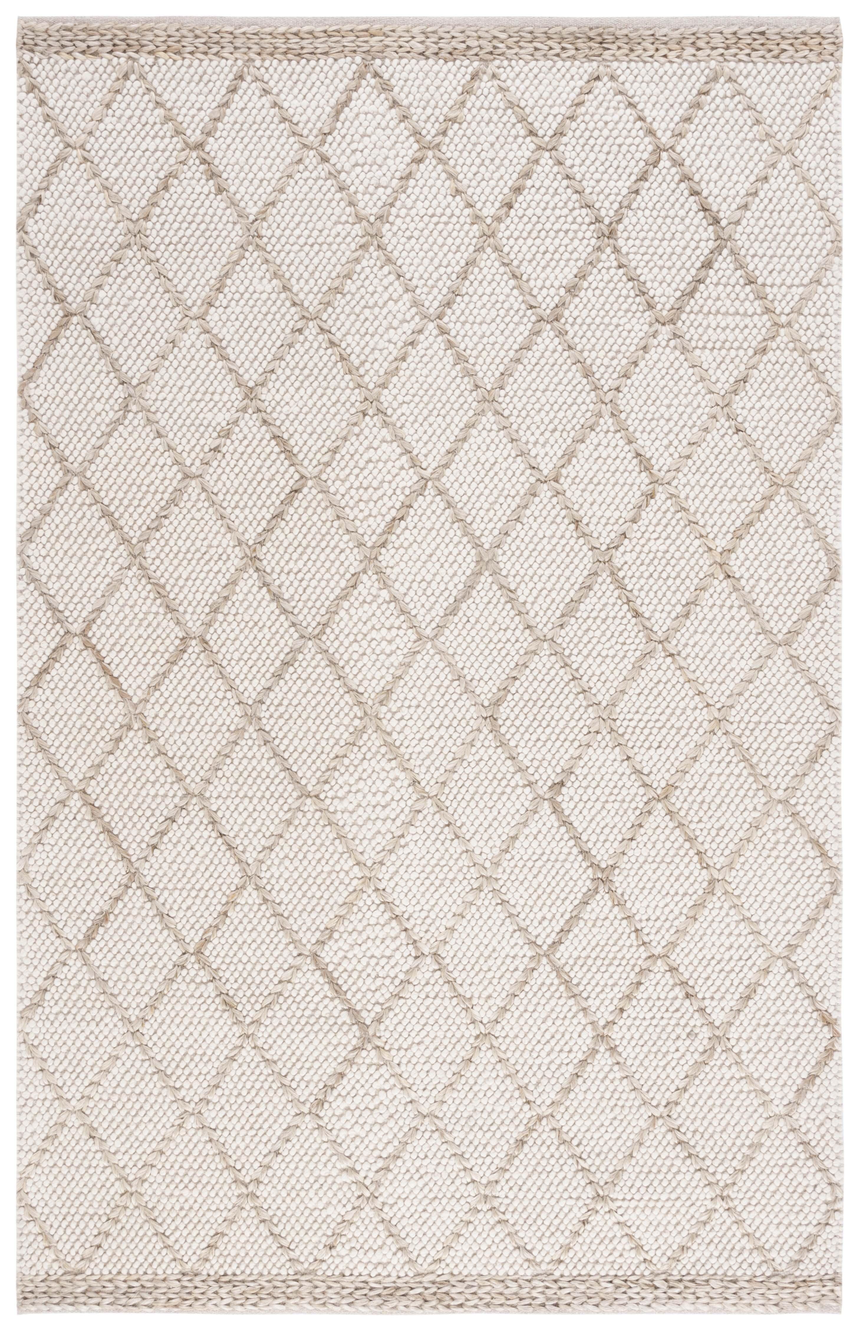 Ivory and Natural Handwoven Wool Area Rug, 3' x 5'