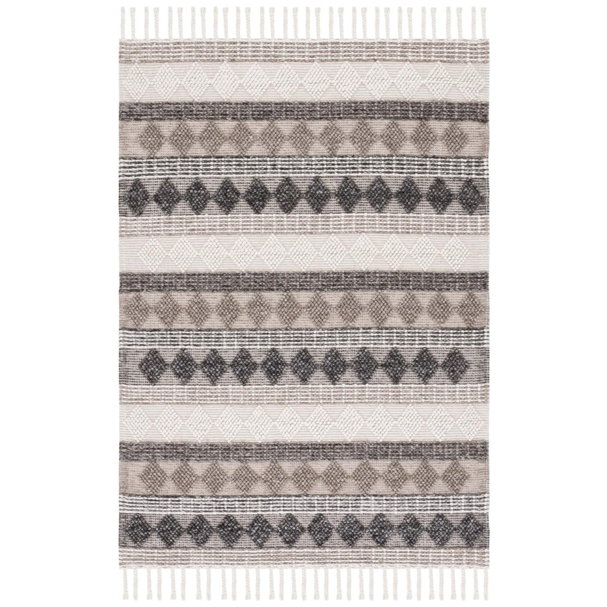 Ivory and Black Handwoven Wool Square Area Rug