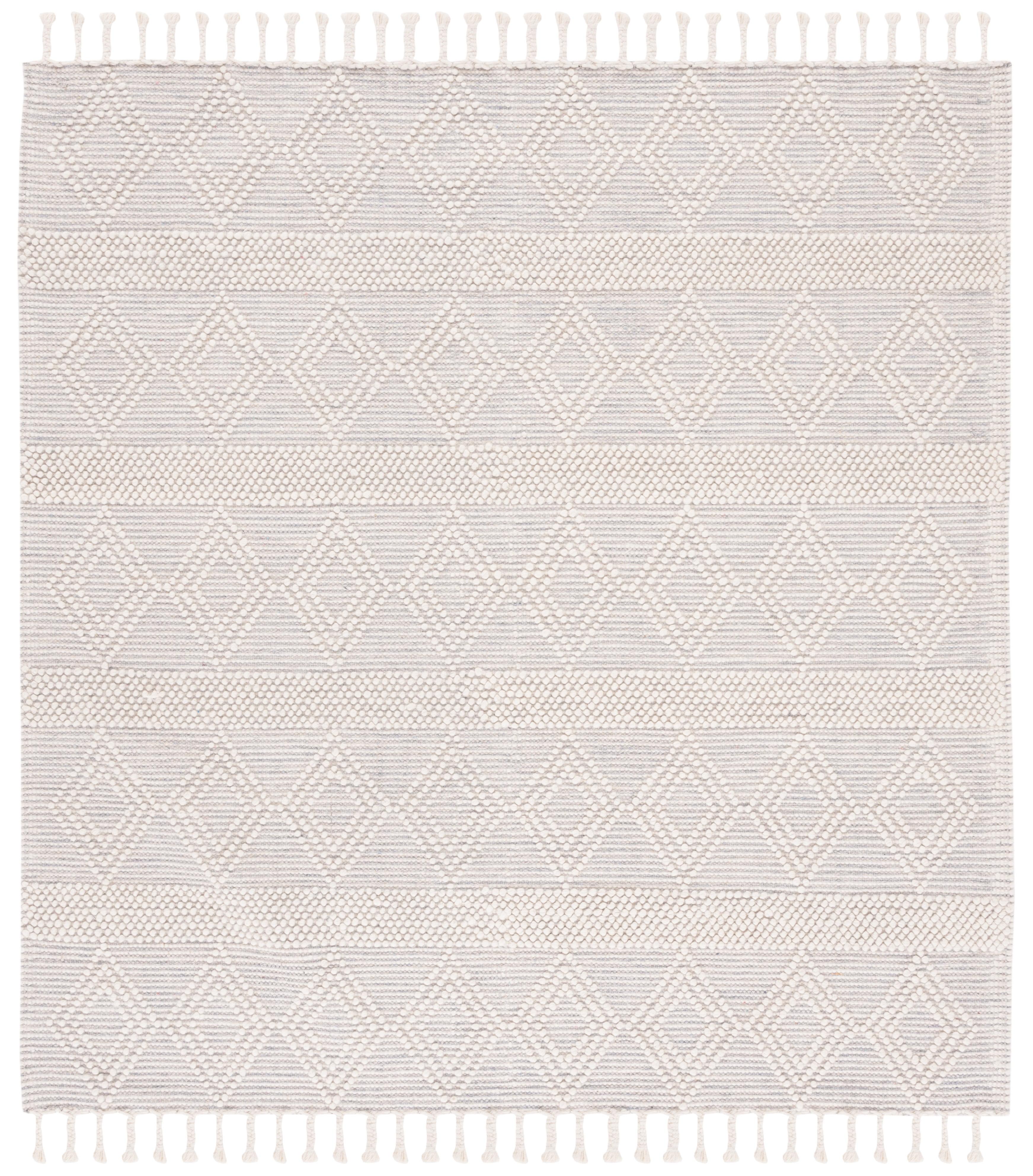 Ivory and Beige Handwoven Wool Square Rug