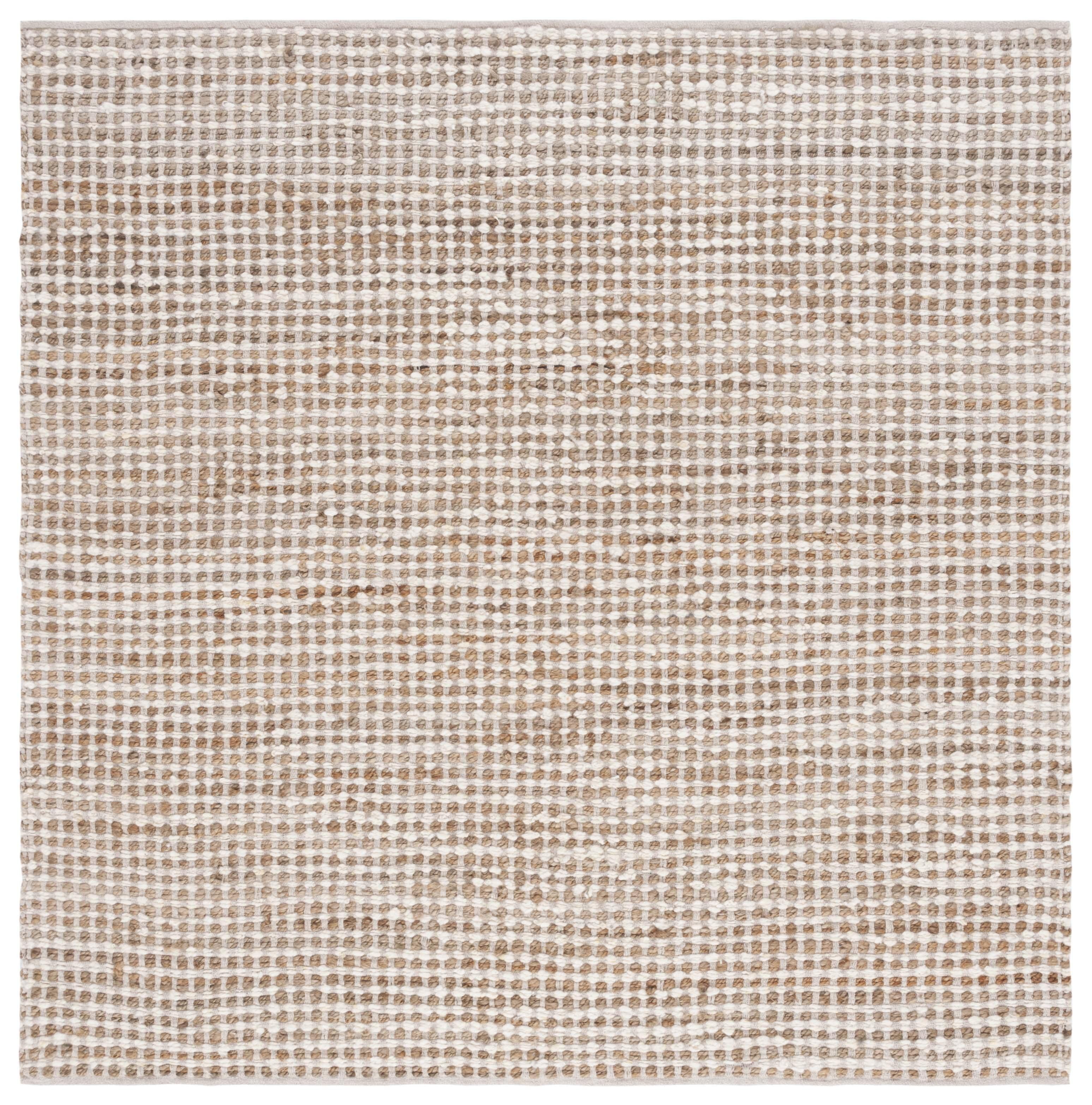 Beige/Ivory 6' x 6' Square Flat Woven Wool Area Rug