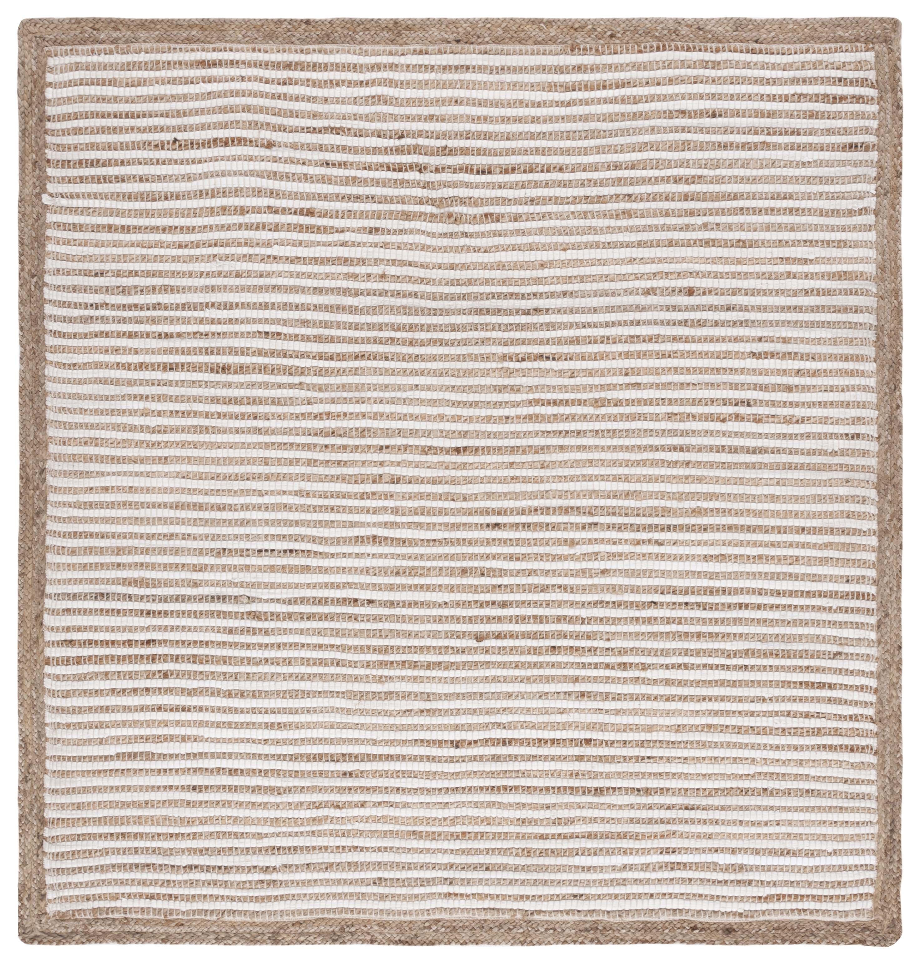 Ivory and Natural Handwoven Cotton Square Area Rug, 6' x 6'