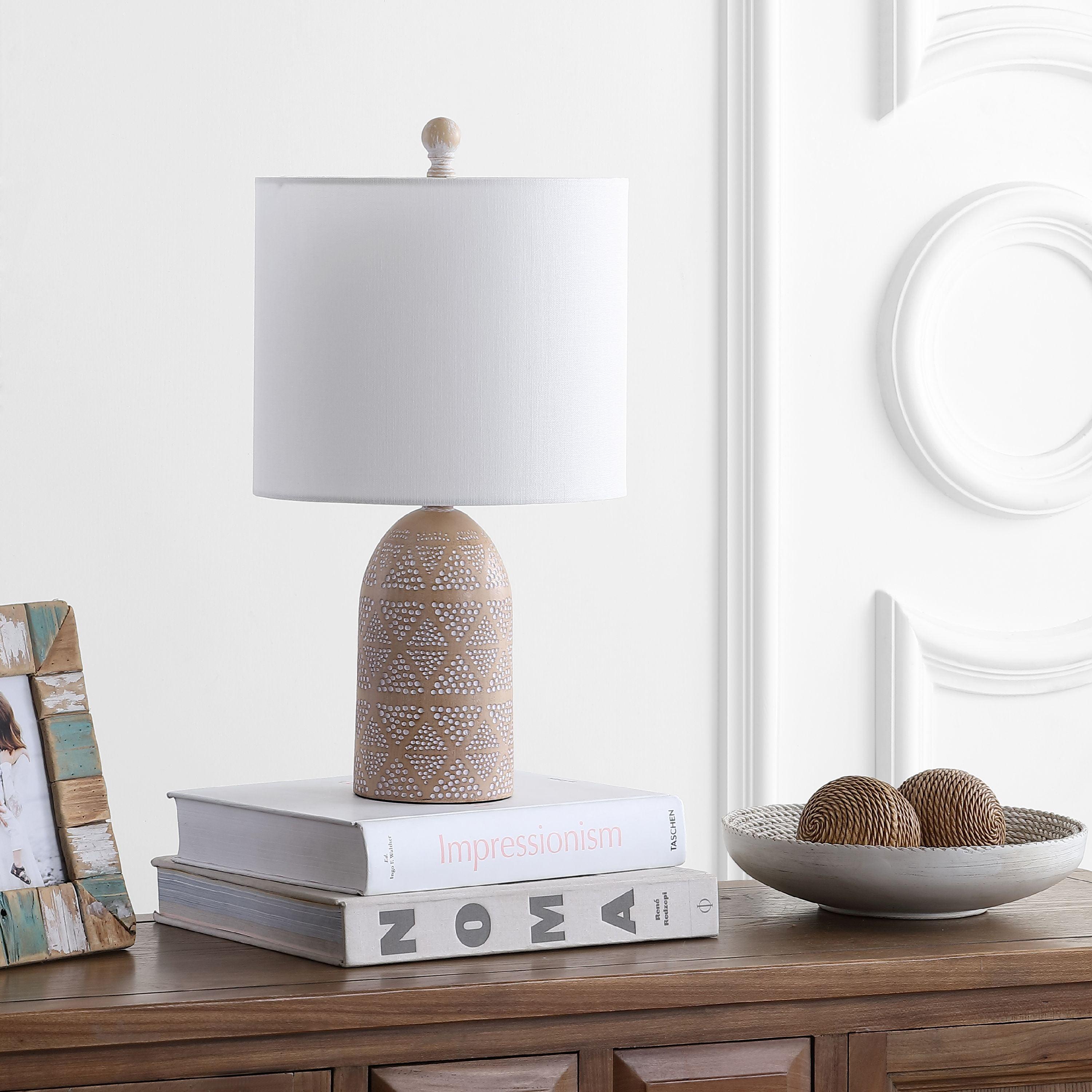 Nava Beige Geometric Polka Dot Table Lamp with Drum Shade