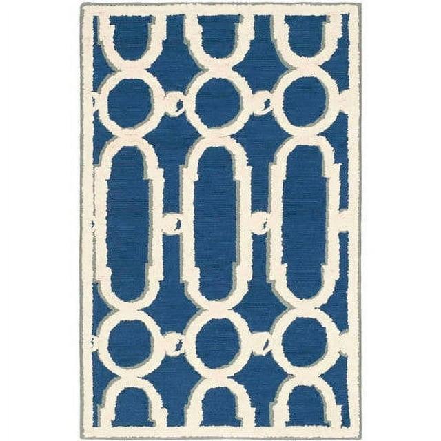 Newport NPT434 Hand Hooked Area Rug - Royal Blue/White - 6' Round - Safavieh.