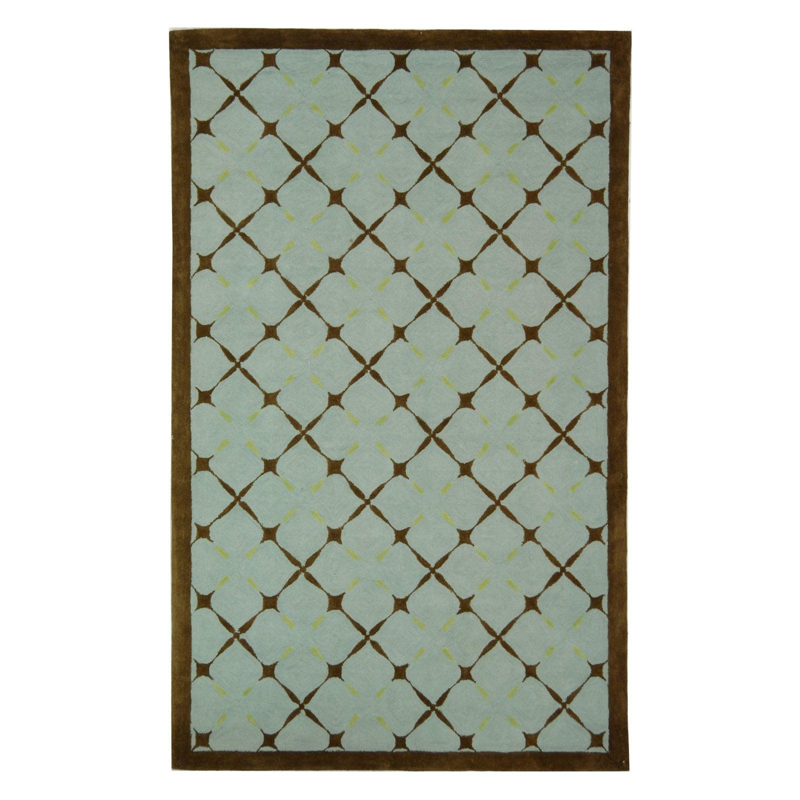 Handmade Blue and Brown Geometric Cotton Rug, 3' x 5'