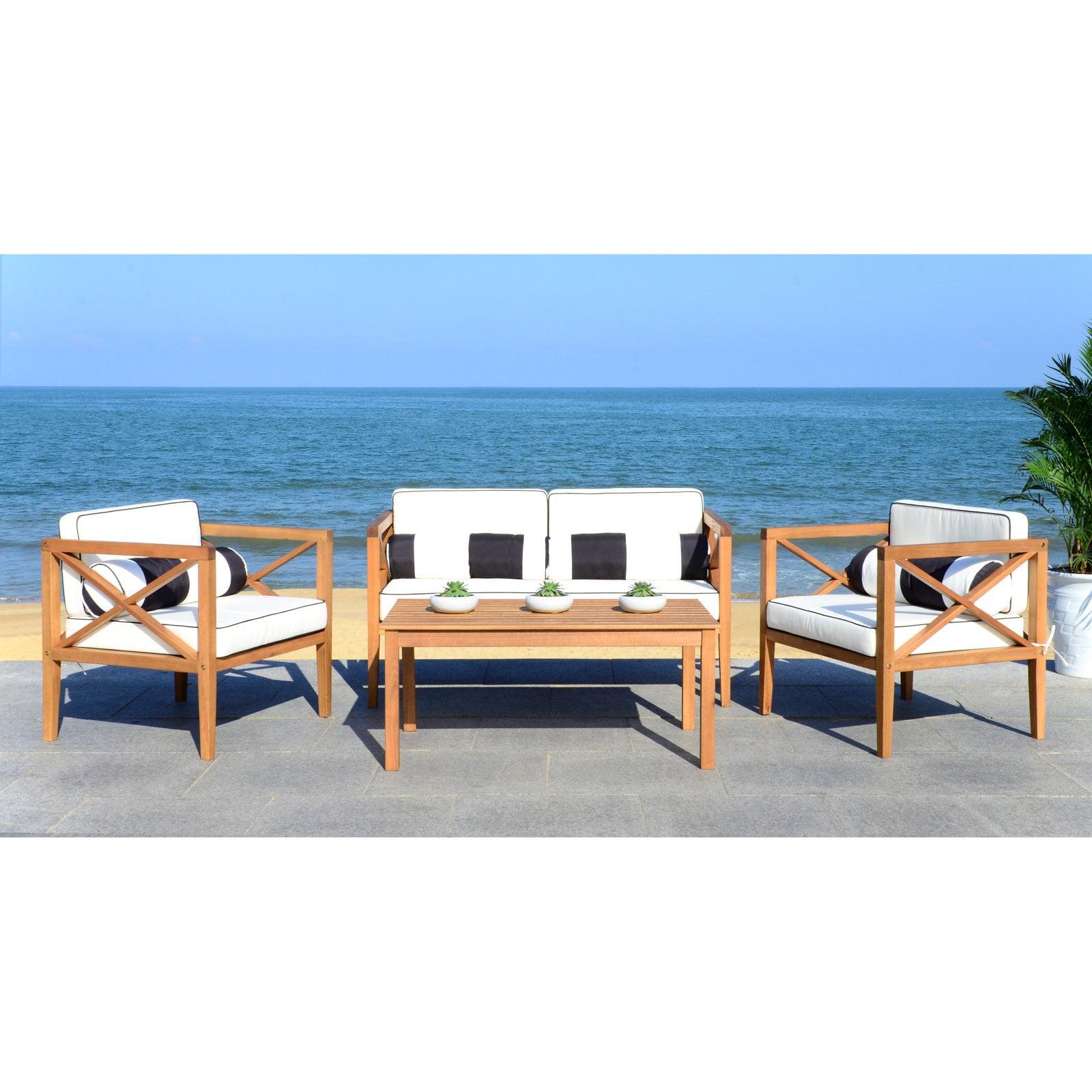 Nunzio 4 Piece Patio Outdoor Conversation Set With Accent Pillows  - Safavieh