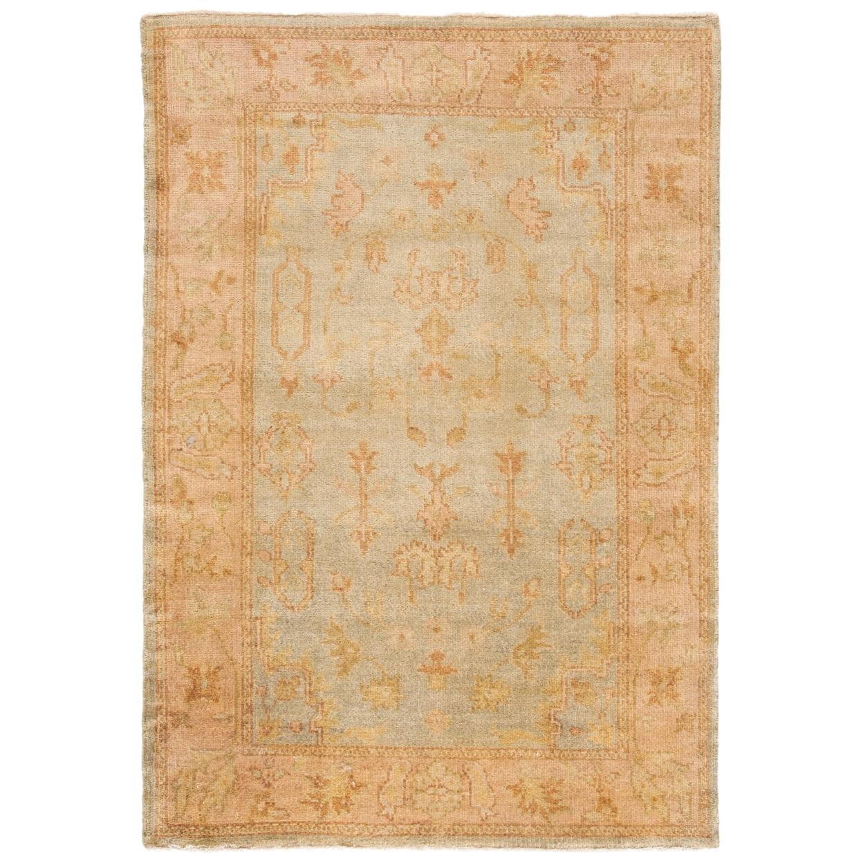 Oushak Oriental Hand-Knotted Wool Soft Green/Rust Area Rug